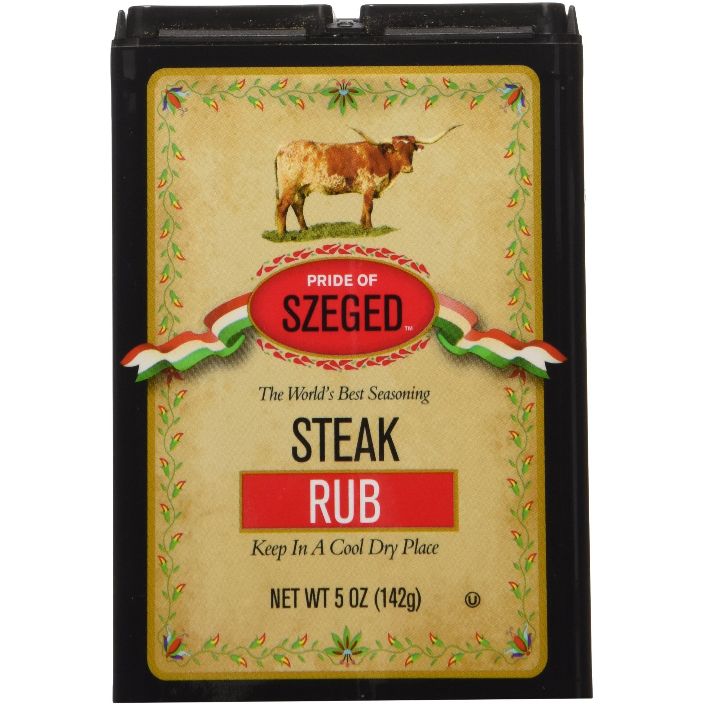 Pride Of Szeged Steak Rub Seasoning Spice Mix, Shaker And Pour Top For Steaks Burgers And Beef, 5Oz. Tin, 1-Count