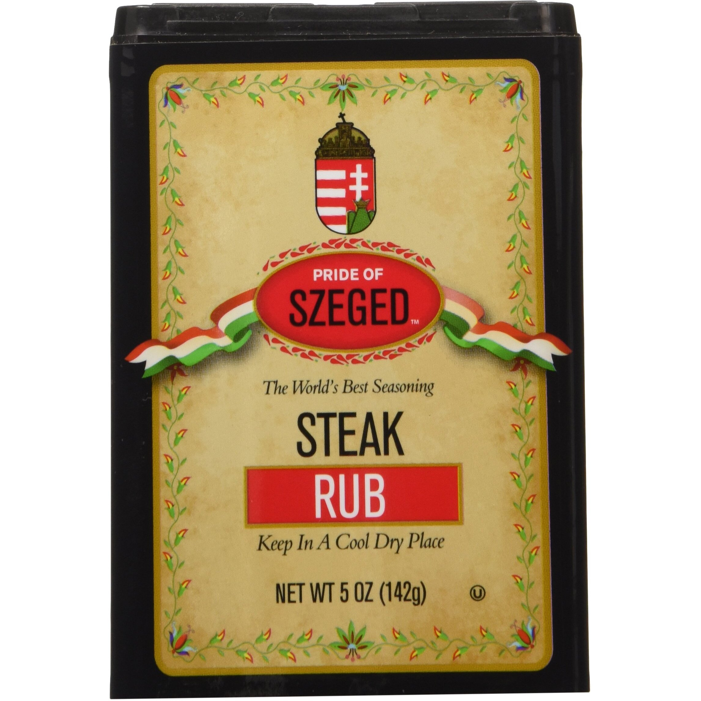 Pride Of Szeged Steak Rub Seasoning Spice Mix, Shaker And Pour Top For Steaks Burgers And Beef, 5Oz. Tin, 1-Count
