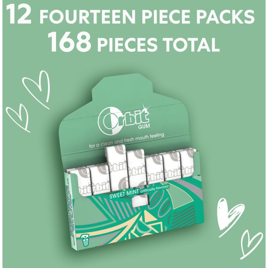 Orbit Sweet Mint Sugar Free Chewing Gum, 12 Packs Of 14-Pieces (168 Total Pieces)