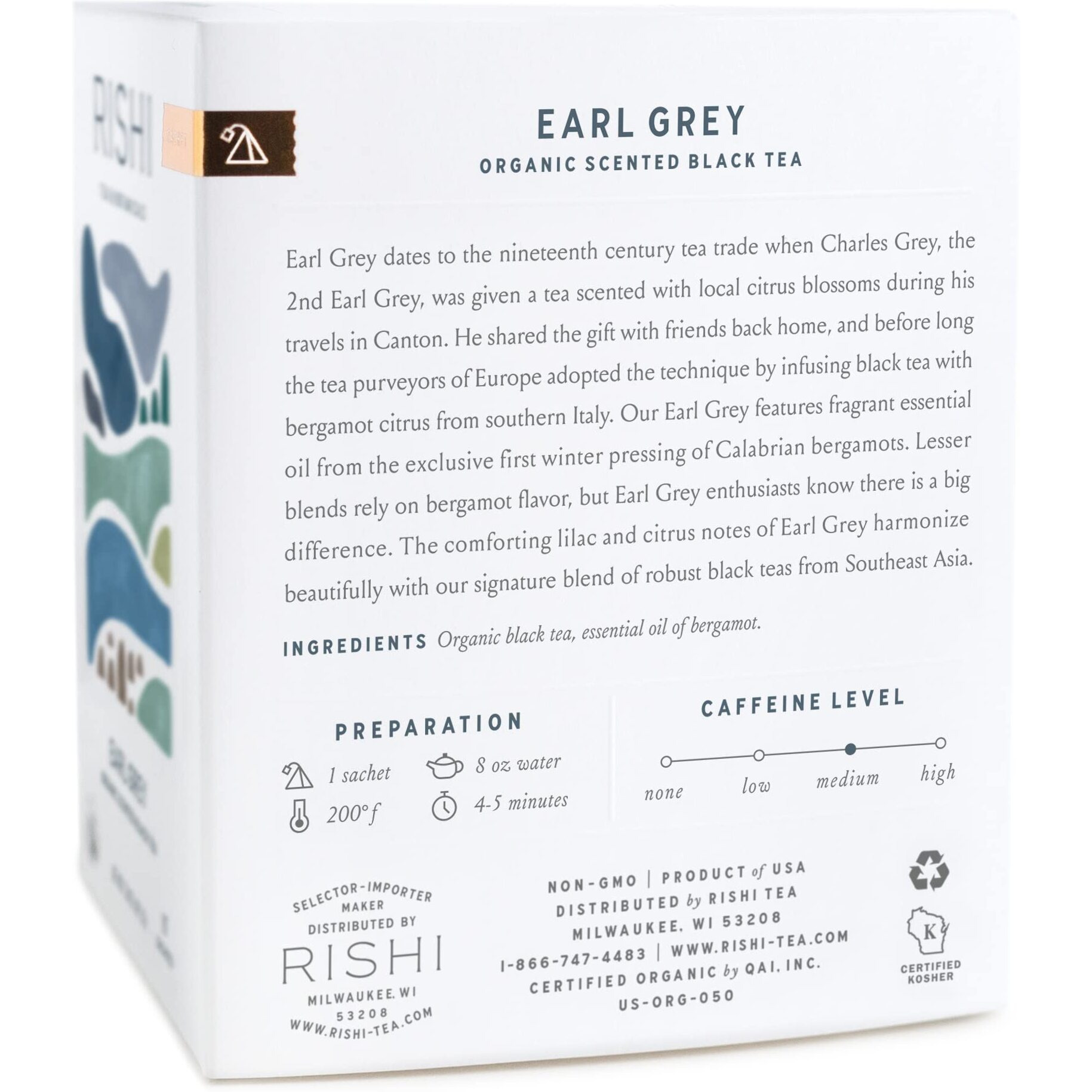 Rishi Tea Earl Grey Tea | Usda Organic Direct Trade Sachet Tea Bags, Certified Kosher Pure Black Tea With Bergamot Oil, Energizing & Caffeinated | 15 Count (Pack Of 1)