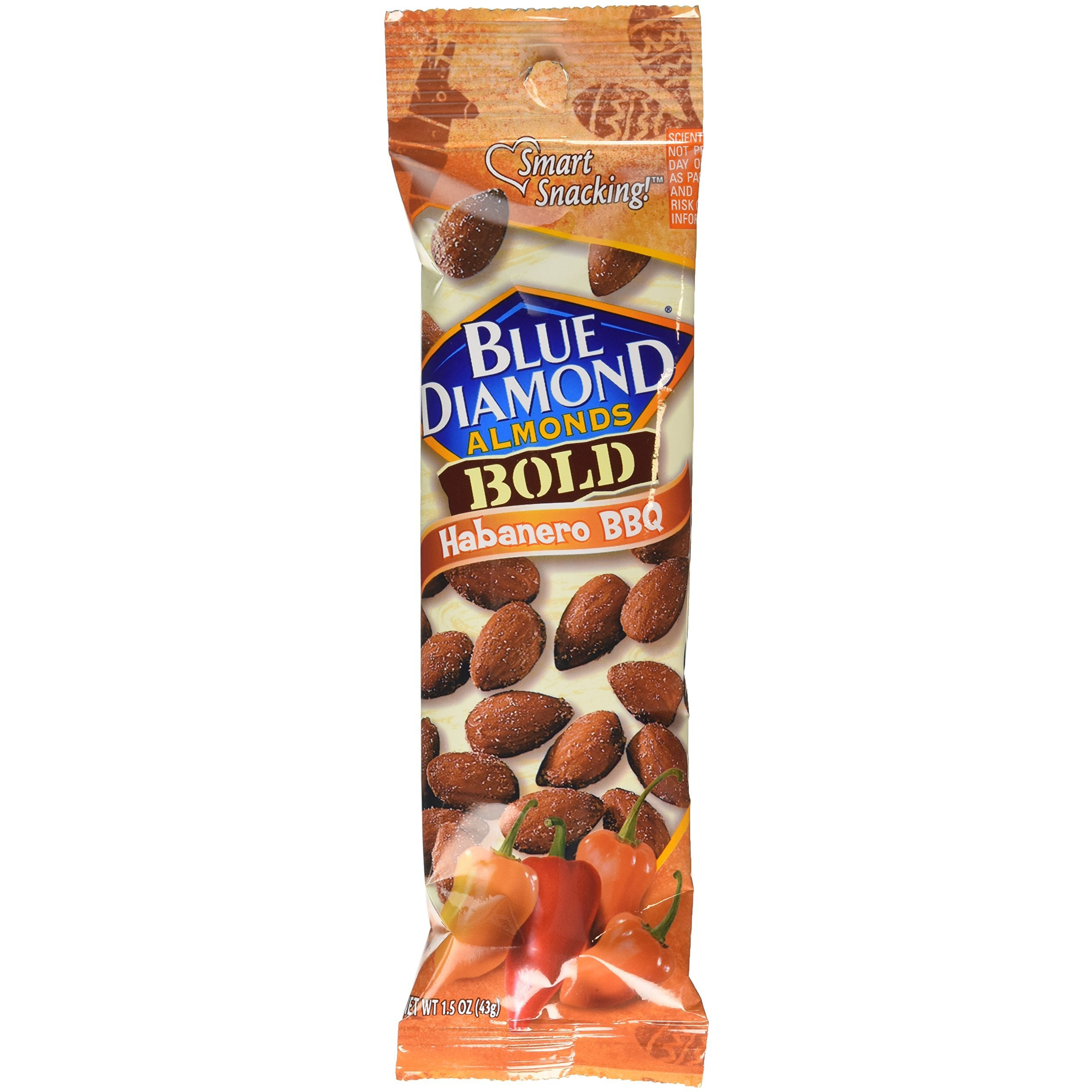 Blue Diamond Bold Almonds, Habanero Bbq, 1.5 Oz Tubes, 12 Tubes Each Box