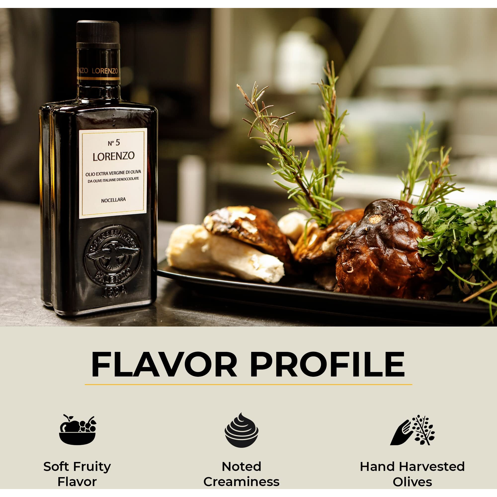 Barbera Lorenzo 5 Extra Virgin Olive Oil Fruity, Soft Nocellara Del Belice Olive Flavor, Cold Extracted Authentic Sicilian Olive Oil, Fresh Harvest Imported Olive Oil From Italy 16.9 Oz