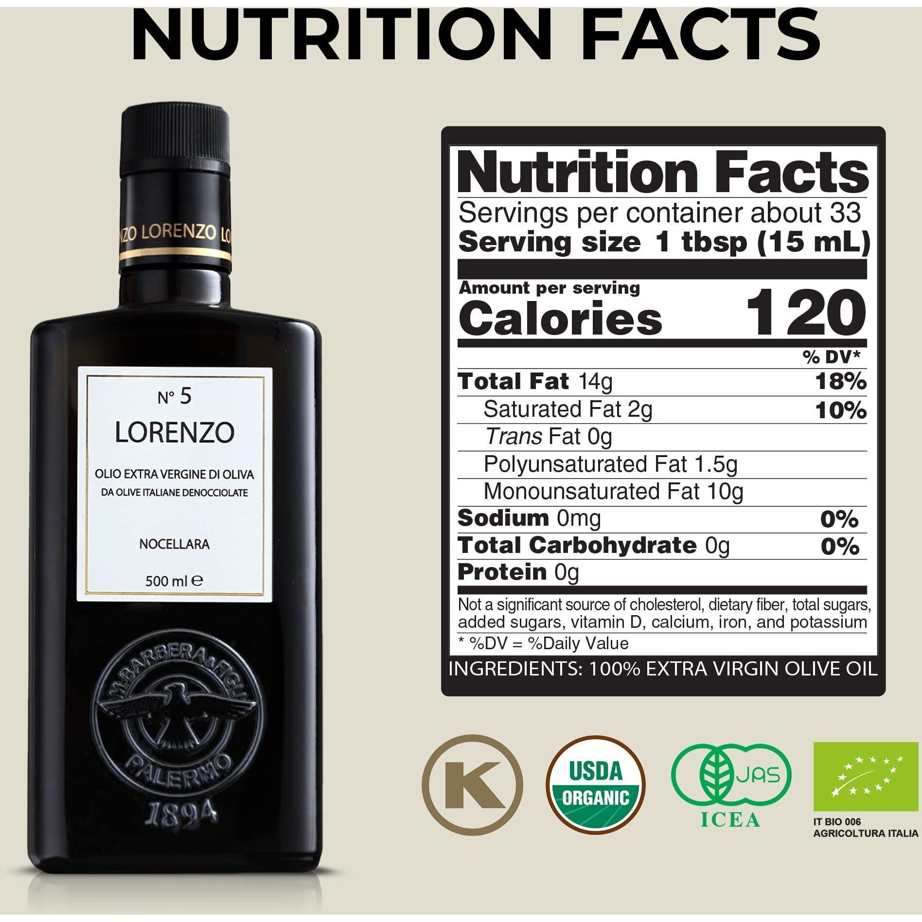 Barbera Lorenzo 5 Extra Virgin Olive Oil Fruity, Soft Nocellara Del Belice Olive Flavor, Cold Extracted Authentic Sicilian Olive Oil, Fresh Harvest Imported Olive Oil From Italy 16.9 Oz