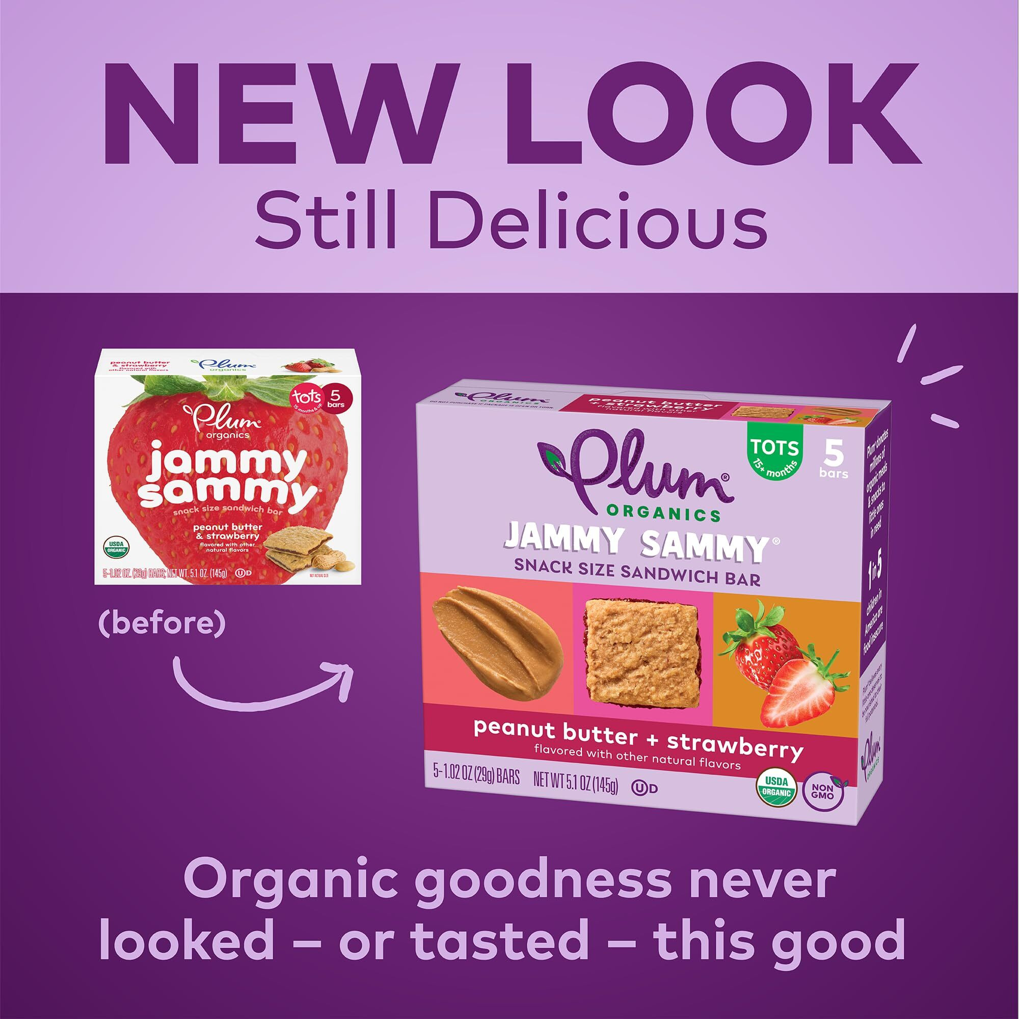 Plum Organics Jammy Sammy Snack Bars - Peanut Butter And Strawberry - 1.02 Oz Bars (Pack Of 30) - Organic Toddler Food Snack Bars