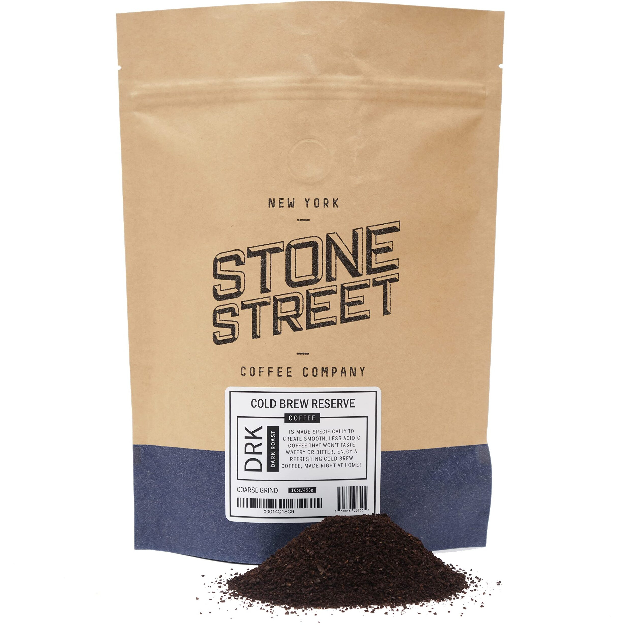 Stone Street Cold Brew Coffee, Strong & Smooth Blend, Low Acid, 100% Arabica, Gourmet Coffee, Coarse Ground, Dark Roast, Colombian Single Origin, 1 Lb
