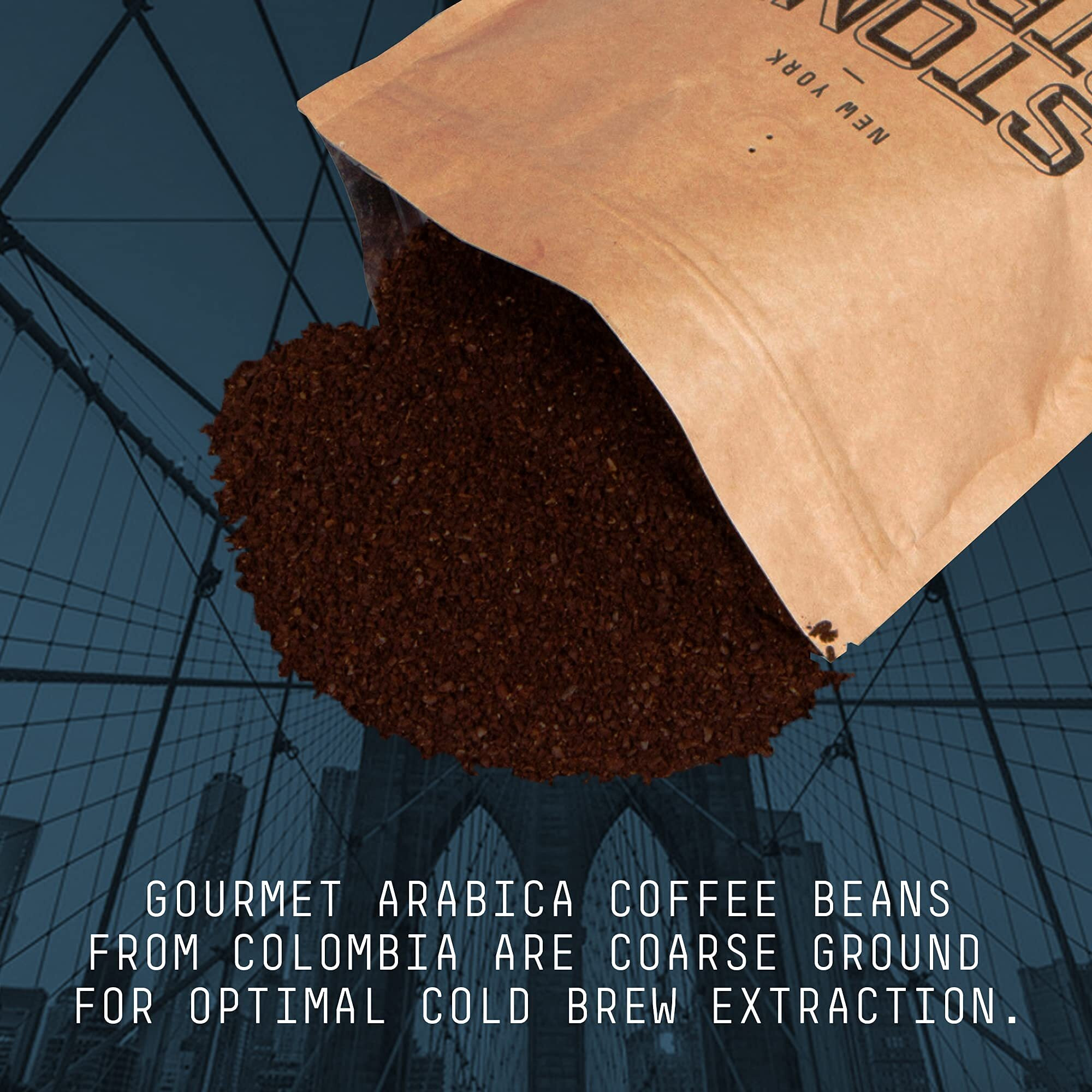 Stone Street Cold Brew Coffee, Strong & Smooth Blend, Low Acid, 100% Arabica, Gourmet Coffee, Coarse Ground, Dark Roast, Colombian Single Origin, 1 Lb