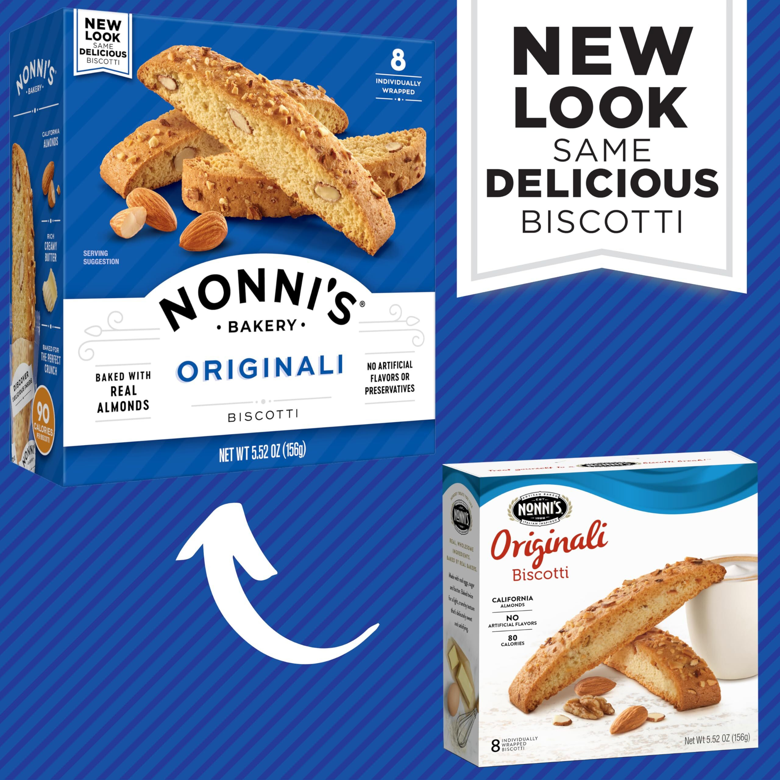 Nonni's Originali Almond Biscotti Italian Cookies - 2 Boxes Biscotti Individually Wrapped Cookies - Italian Biscotti Cookies Baked Fresh W/A Hint Of Anise & California Almonds - Kosher - 5.52 Oz