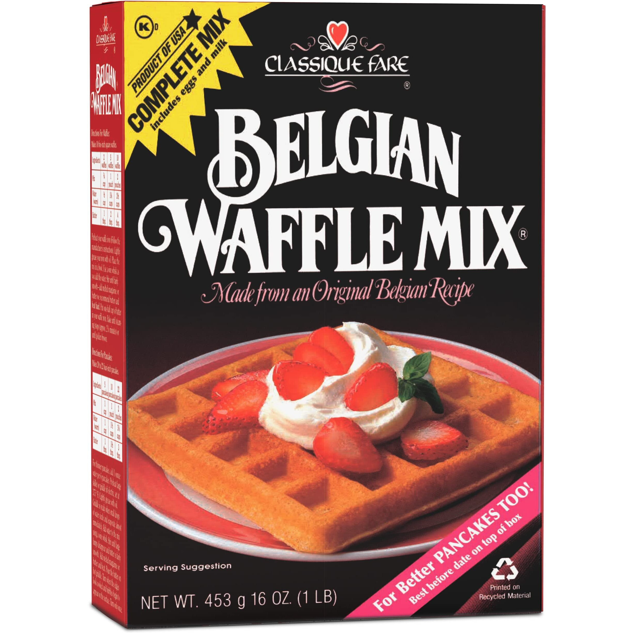 Classique Fare Belgian Waffle Mix - Makes Light And Crisp Waffles, Pancakes, Muffins & Crepes - Works With Waffle Maker - Fast And Fresh Breakfast Foods - 16 Oz Box
