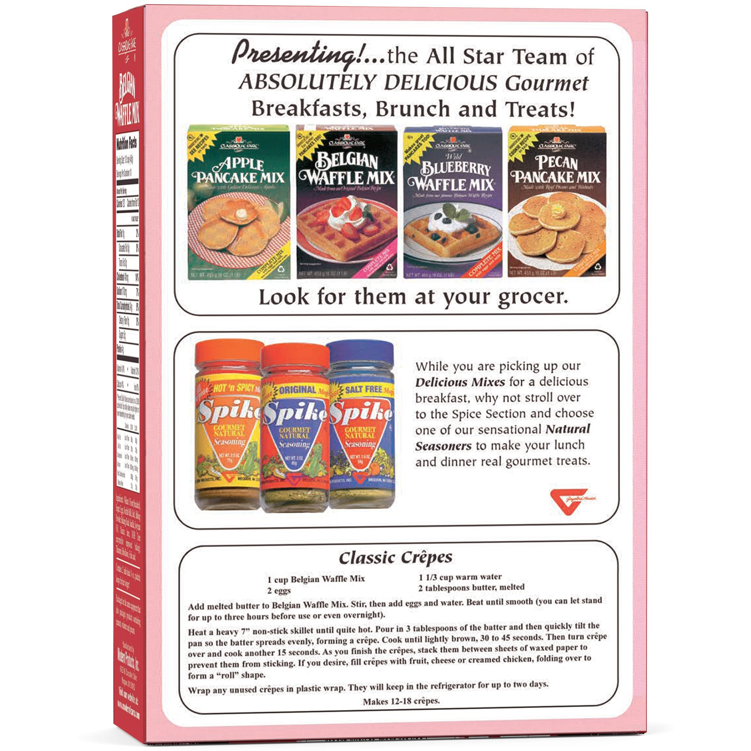 Classique Fare Belgian Waffle Mix - Makes Light And Crisp Waffles, Pancakes, Muffins & Crepes - Works With Waffle Maker - Fast And Fresh Breakfast Foods - 16 Oz Box