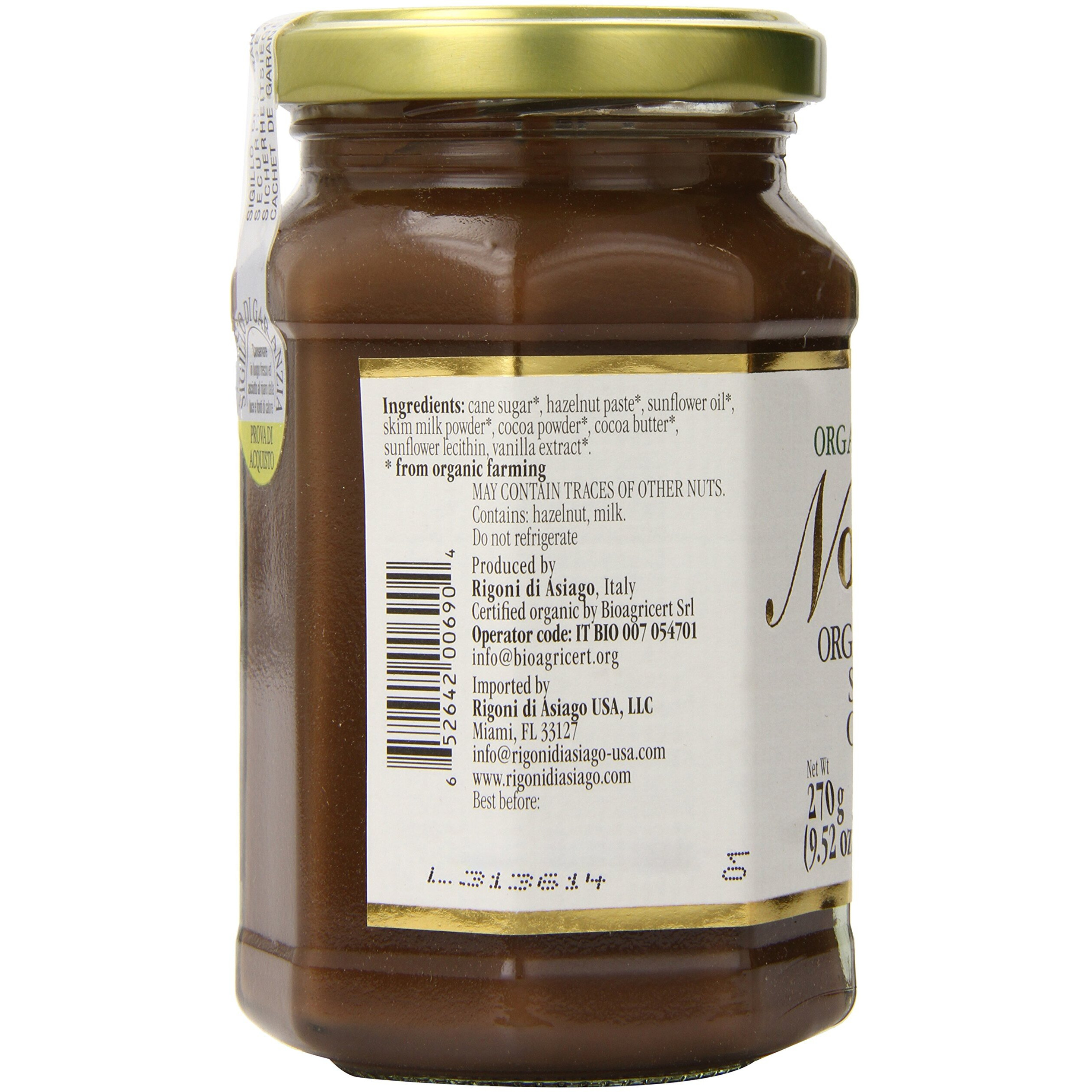 Rigoni Di Asiago Nocciolata Hazelnut Spread, Cocoa And Milk, 9.52 Ounce Jar