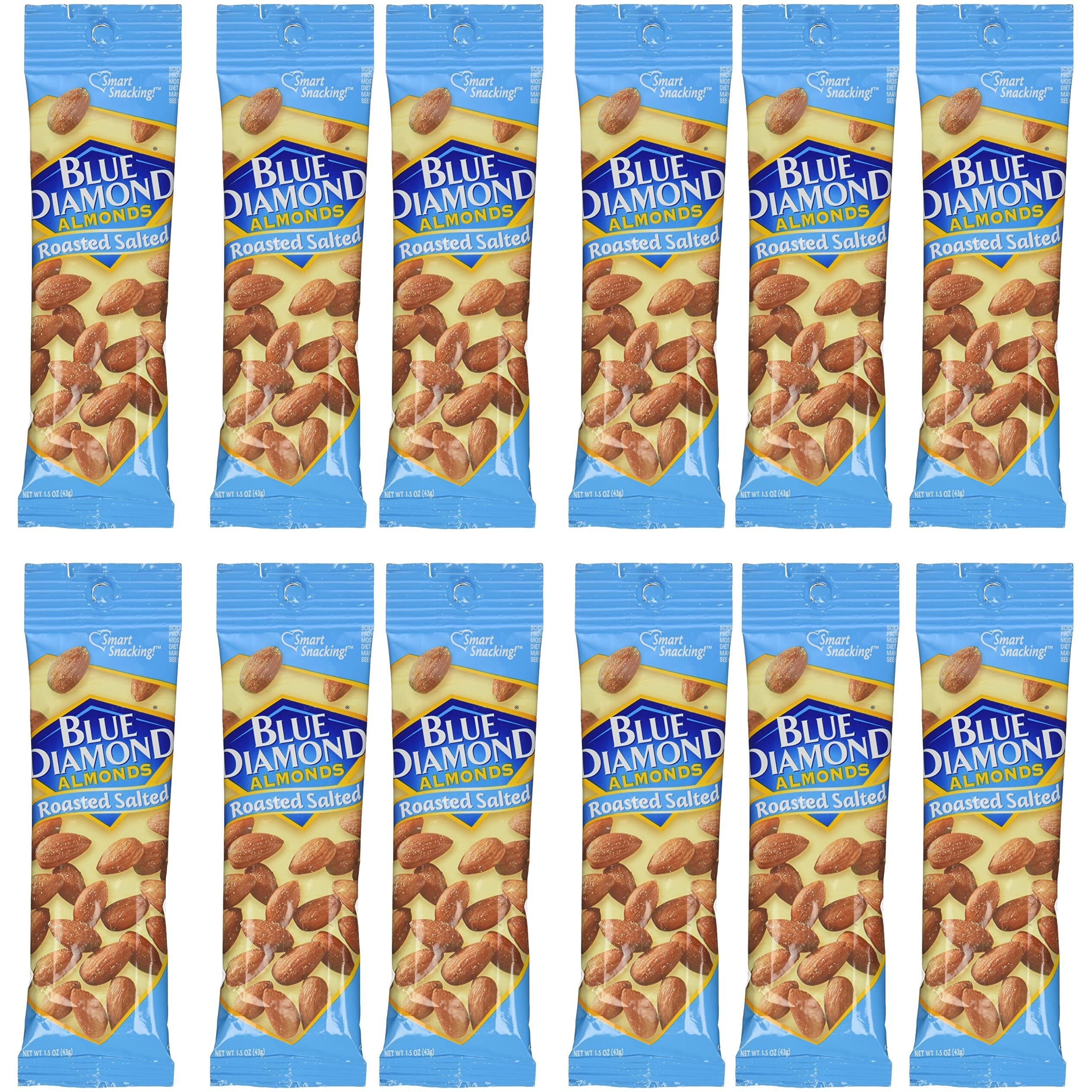 Blue Diamond Almonds, 1.5Oz Tubes, Roasted Salted, 12 Ea