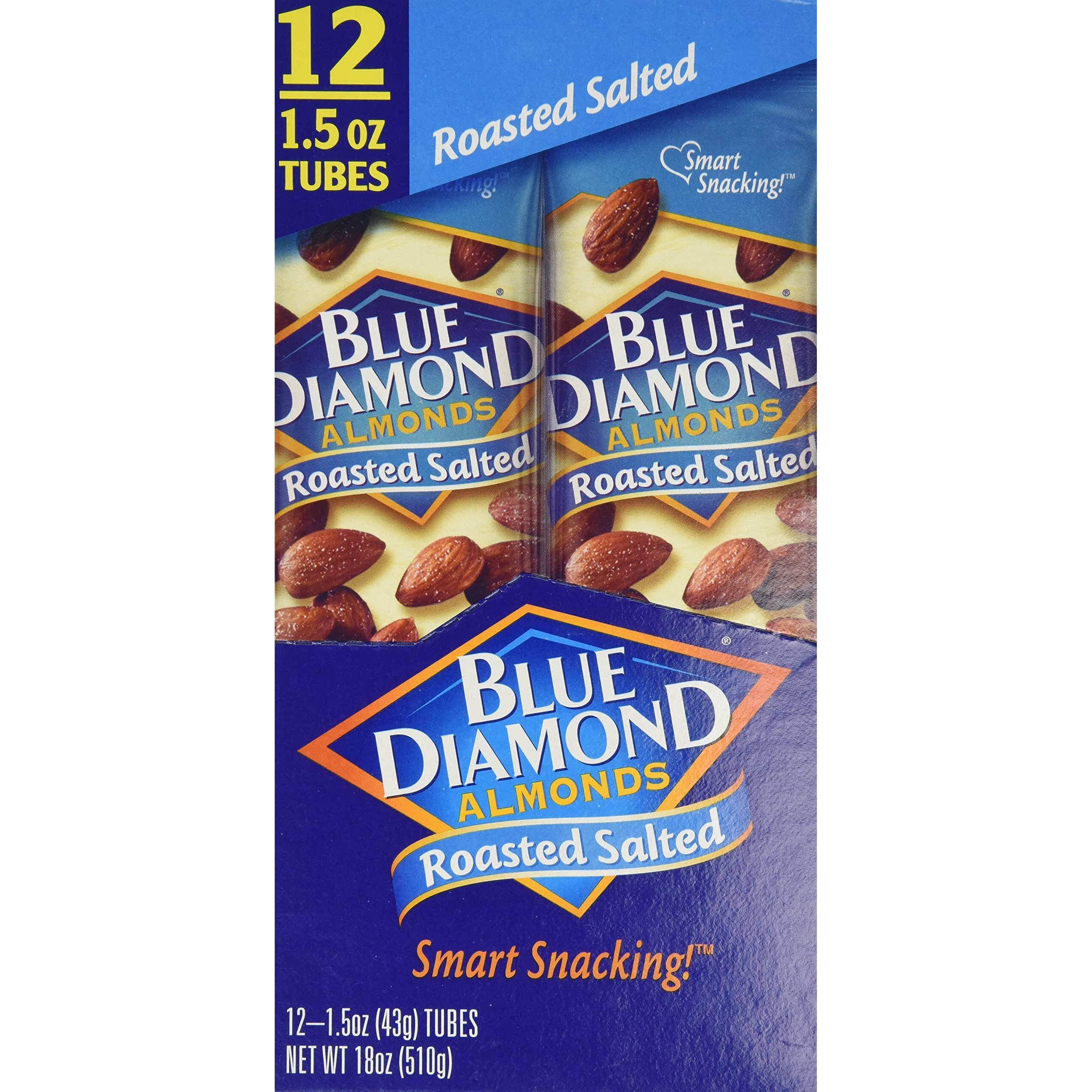 Blue Diamond Almonds, 1.5Oz Tubes, Roasted Salted, 12 Ea