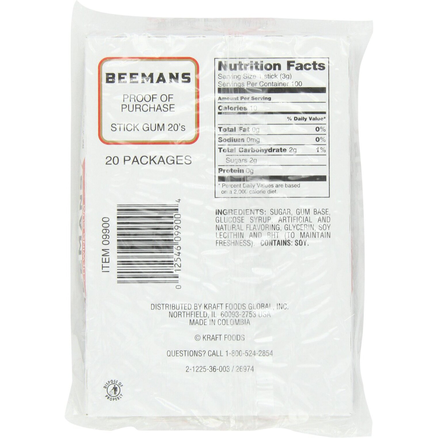 Beemans 5 Piece Chewing Gum, 20 Count