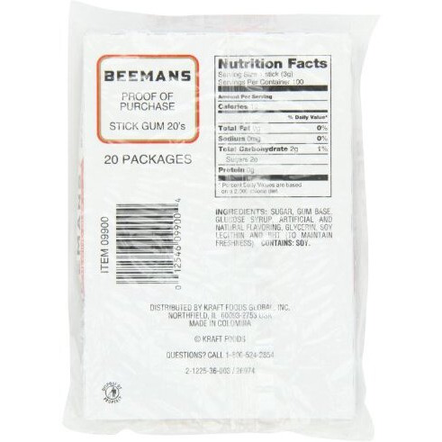 Beemans 5 Piece Chewing Gum, 20 Count