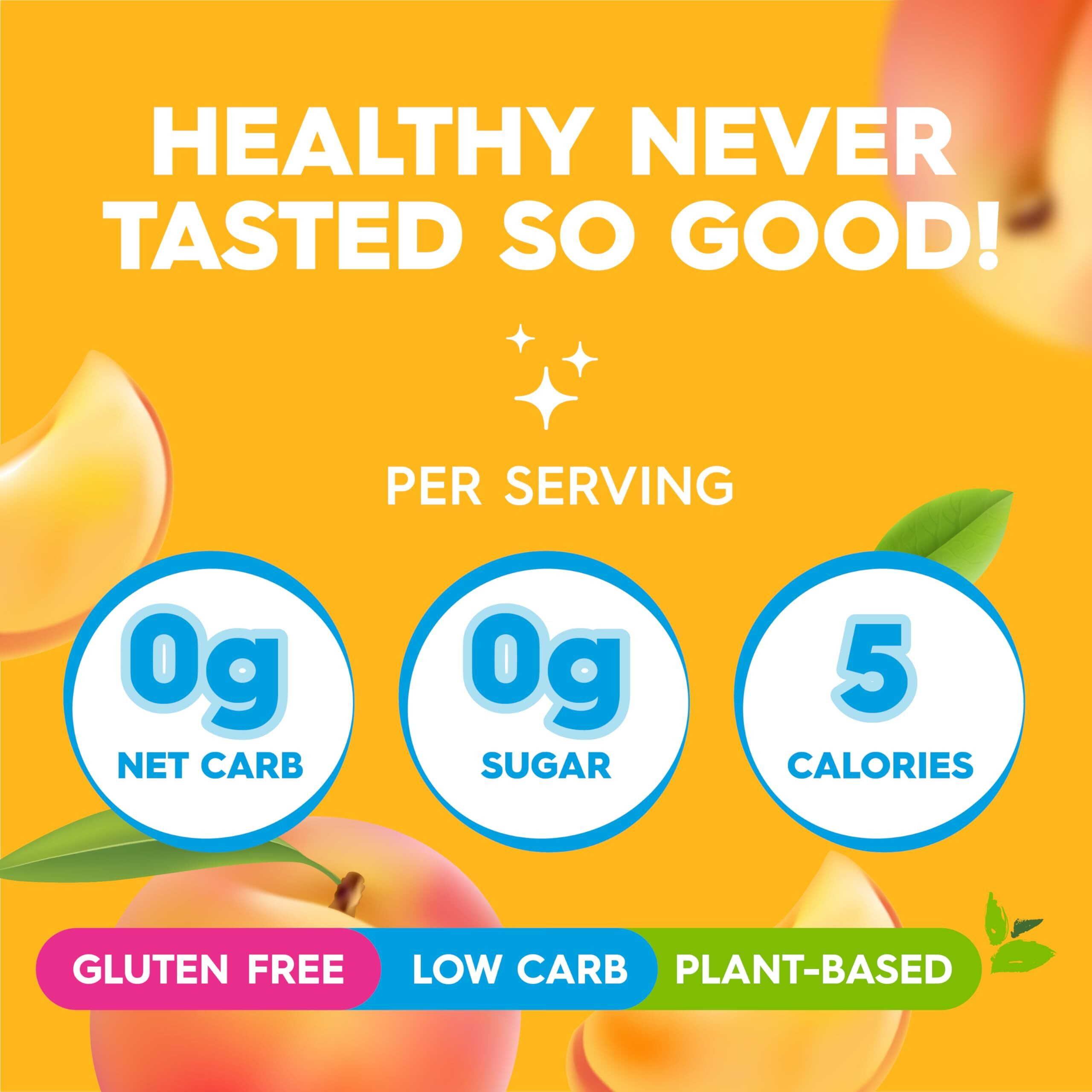 Simply Delish Plant Based Natural Peach Jel Dessert - 6 Pack - Zero Sugar, 0G Net Carbs, Gluten Free, Vegan, Diabetic & Allergen Free