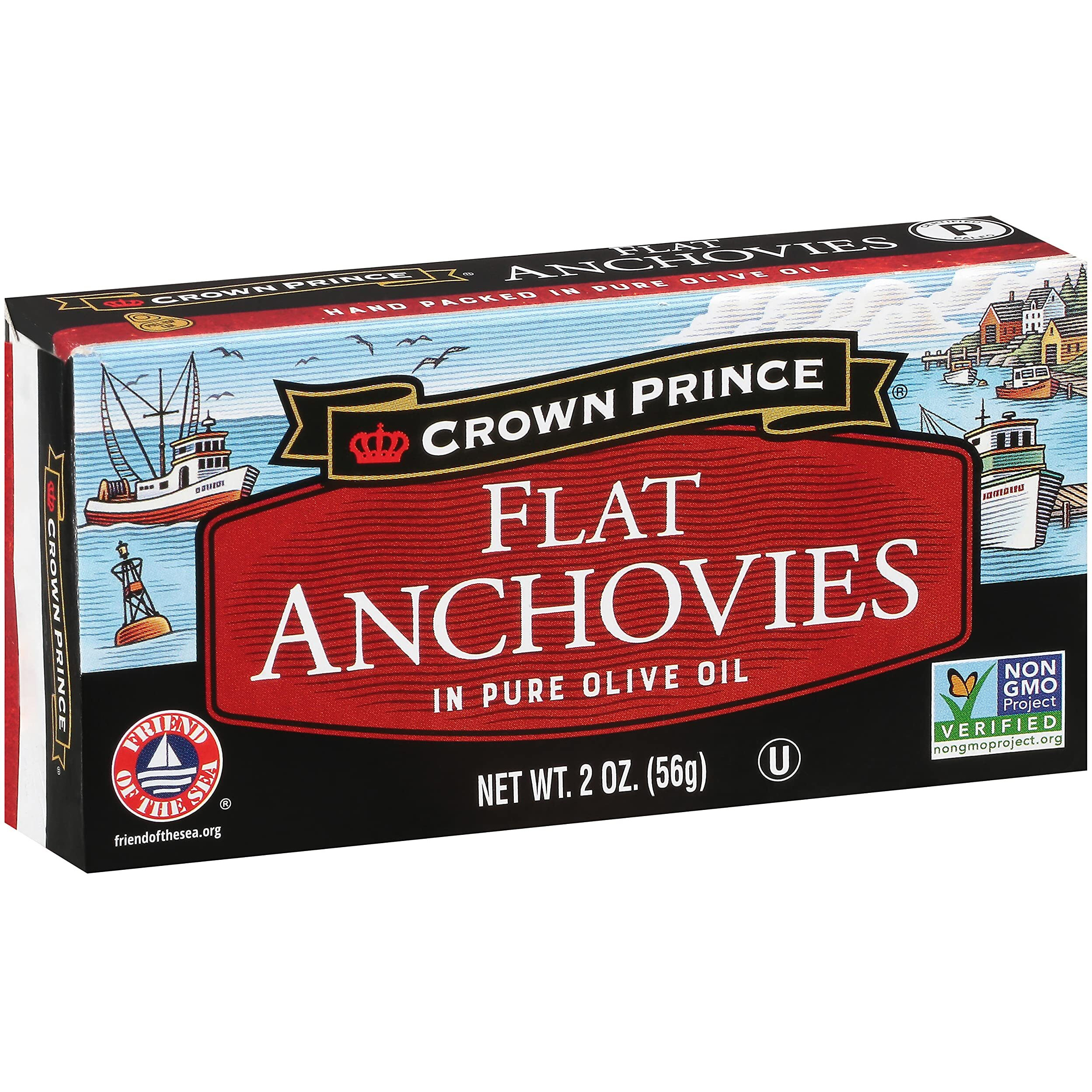 Crown Prince Flat Anchovies In Olive Oil, 2-Ounce Cans (Pack Of 12)