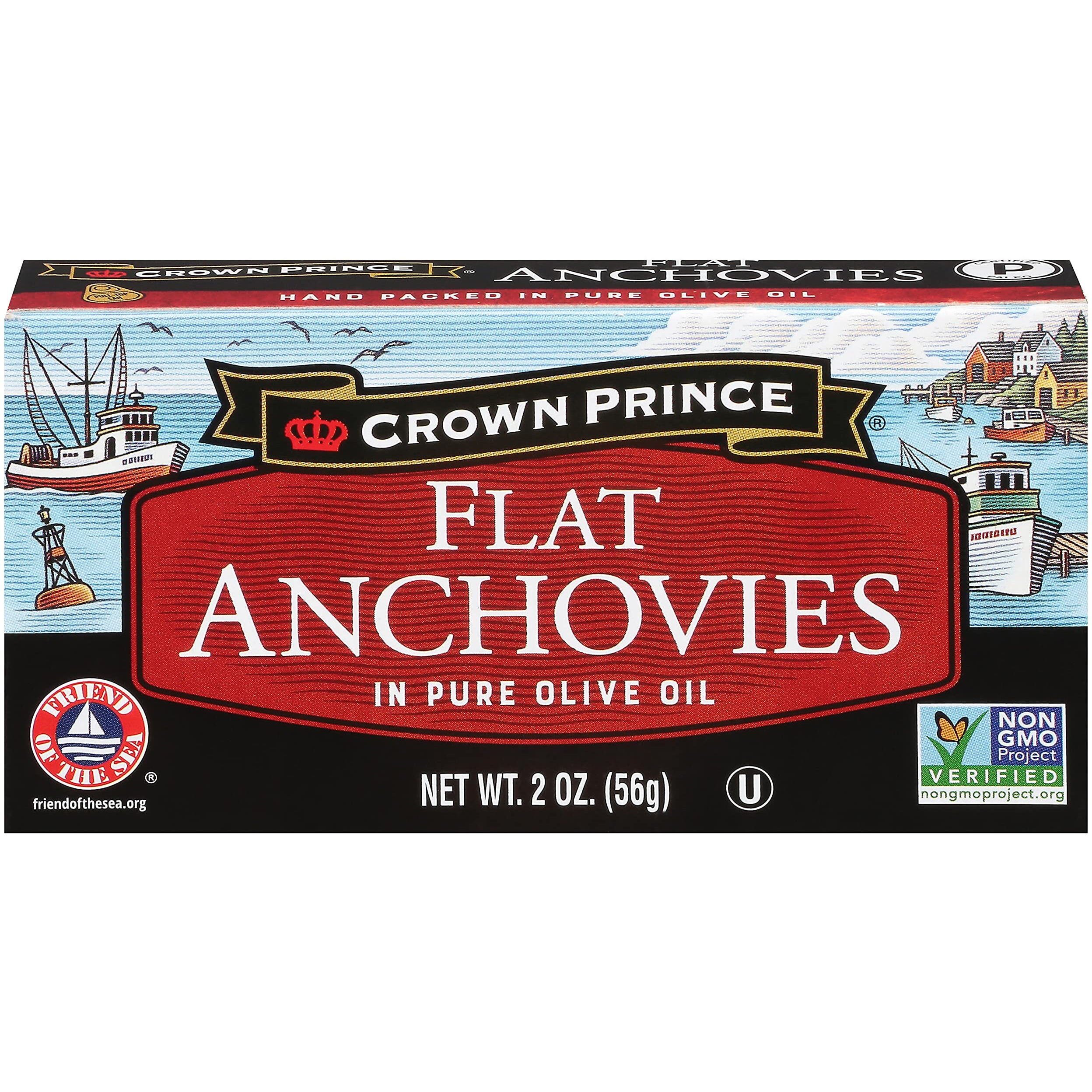 Crown Prince Flat Anchovies In Olive Oil, 2-Ounce Cans (Pack Of 12)