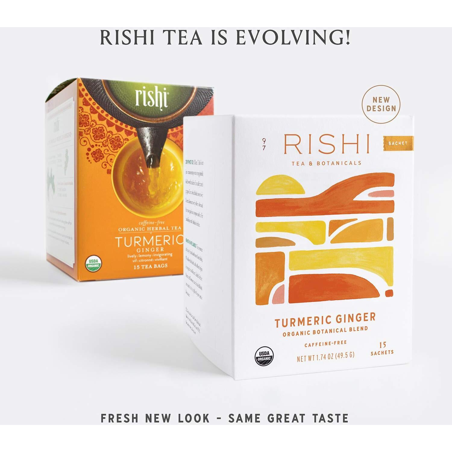 Rishi Tea Turmeric Ginger Herbal Tea | Immune Support, Organic, Caffeine-Free, Ayurvedic, Energy-Boosting | Citrus Flavors For Taste | 15 Sachet Bags, 1.75 Oz (Pack Of 2)