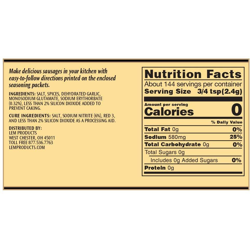 Lem Products Backwoods Trail Bologna Cured Sausage Seasoning Kit, Ideal For Wild Game And Domestic Meat, Seasons Up To 20 Pounds Of Meat, 15.2 Ounce Package With Pre-Measured Cure Packet Included