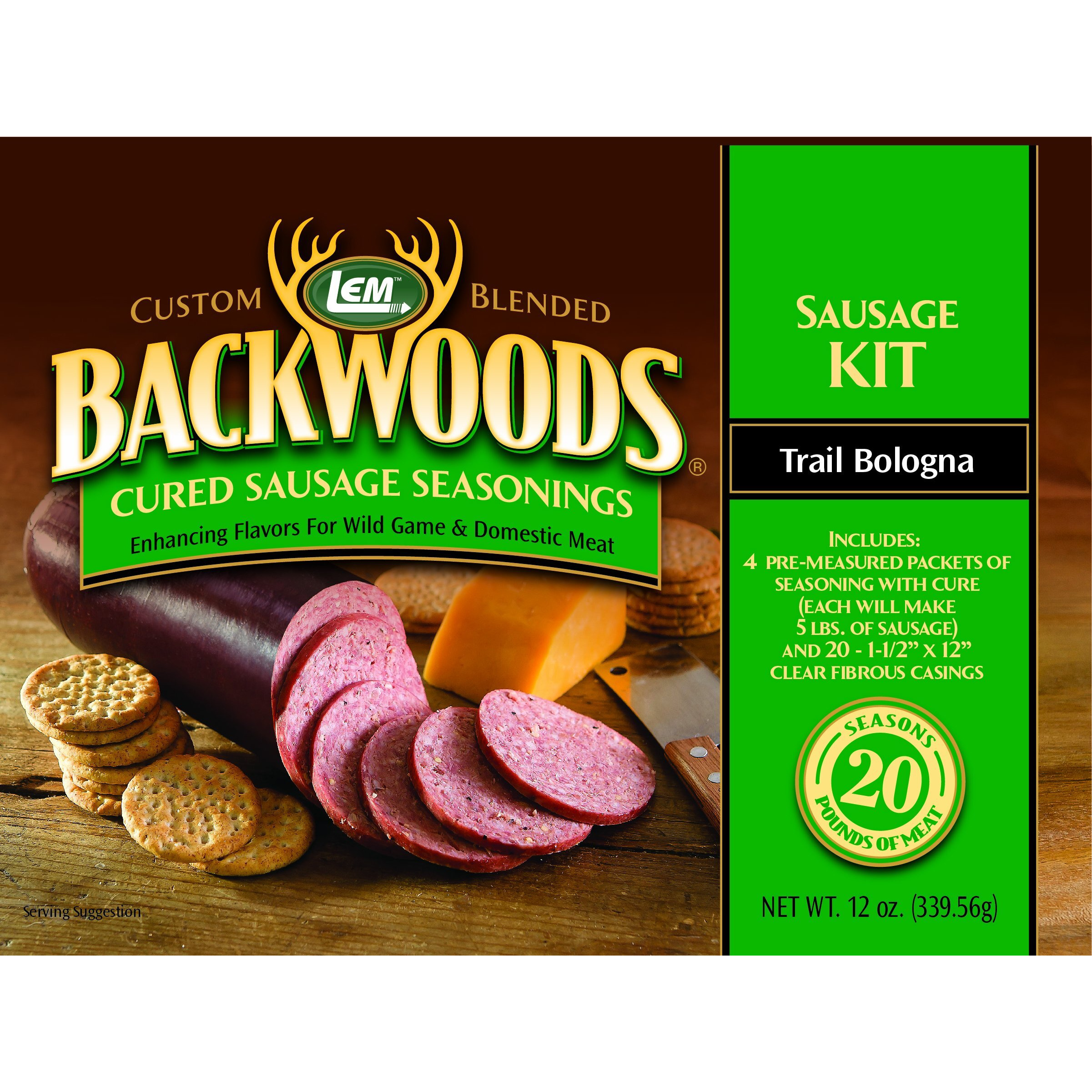 Lem Products Backwoods Trail Bologna Cured Sausage Seasoning Kit, Ideal For Wild Game And Domestic Meat, Seasons Up To 20 Pounds Of Meat, 15.2 Ounce Package With Pre-Measured Cure Packet Included