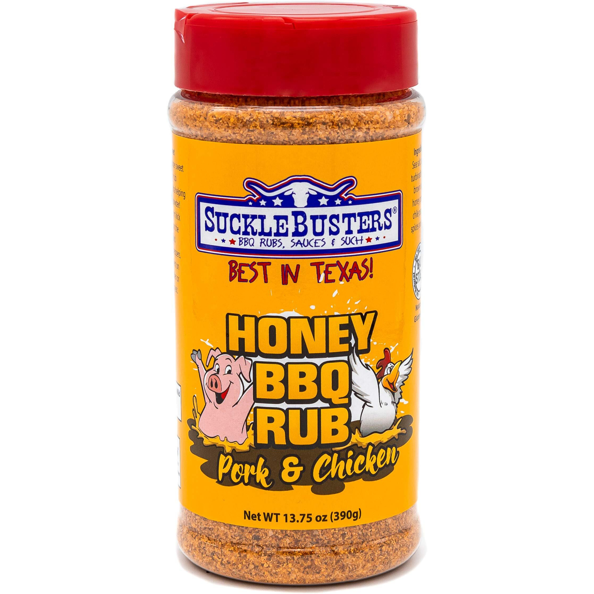 Sucklebusters Honey Bbq Rub Award-Winning Sweet & Smoky, Sweey-Honey Seasoning For Pork & Chicken, Gluten-Free, No Msg Shaker (13.75Oz)
