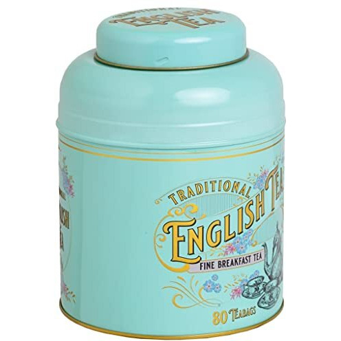 New English Teas Vintage Victorian Tea Caddy With 80 English Teabags (Teal), Forget My Not Gift