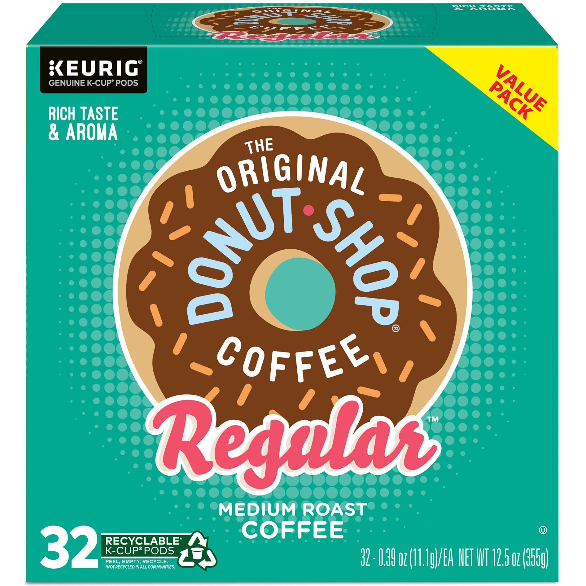 The Original Donut Shop Regular, Single-Serve Keurig K-Cup Pods, Medium Roast Coffee Pods, 32 Count