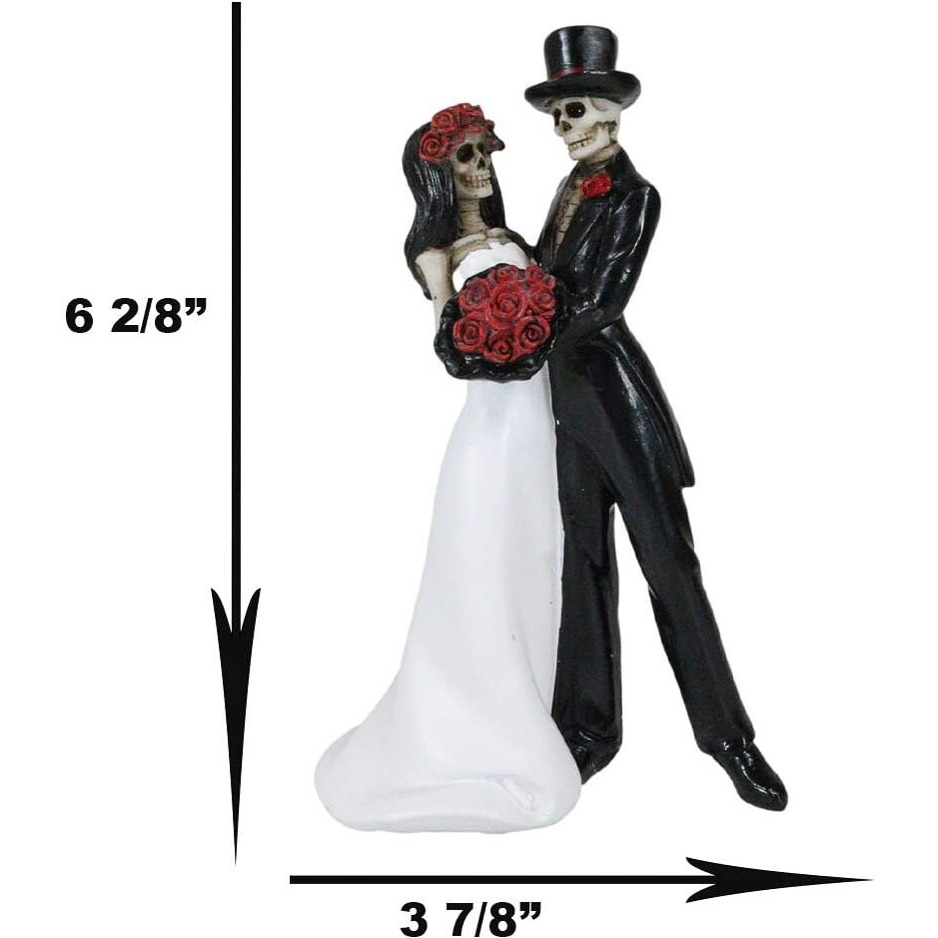 Ebros Day Of The Dead Wedding Dance Skeleton Bride And Groom Holding Red Roses Bouquet Figurine Cake Topper 6.25"&quotTall Love Never Dies Bridal Party Ceremony Skeletons Lovers