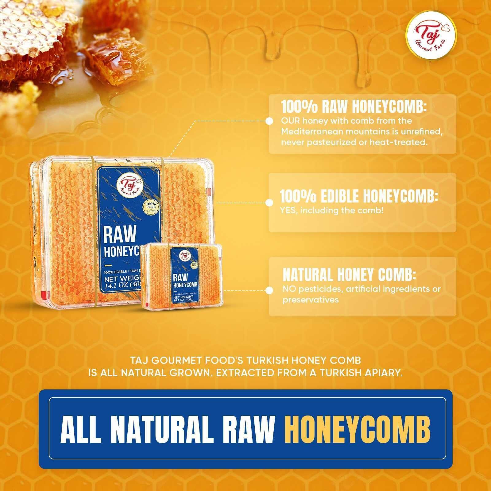 Great Bazaar All Natural Raw Honeycomb 100% Honey Pure Turkish Raw Honey Comb - Honey Combs Raw Edible - Honey With Honeycomb 400G (14.10Oz)