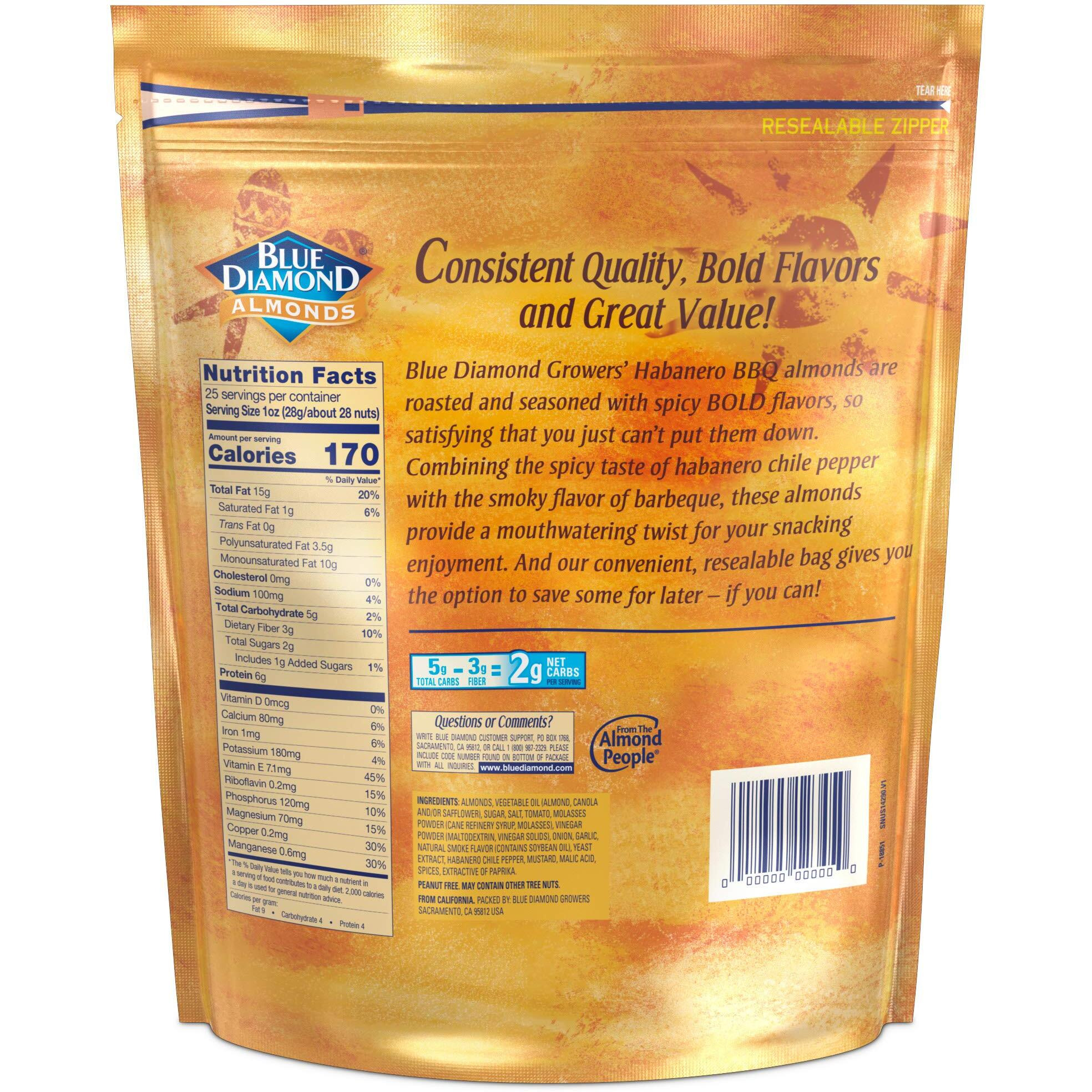 Blue Diamond Almonds Habanero Bbq Flavored Snack Nuts, 25 Oz Resealable Bag (Pack Of 1)
