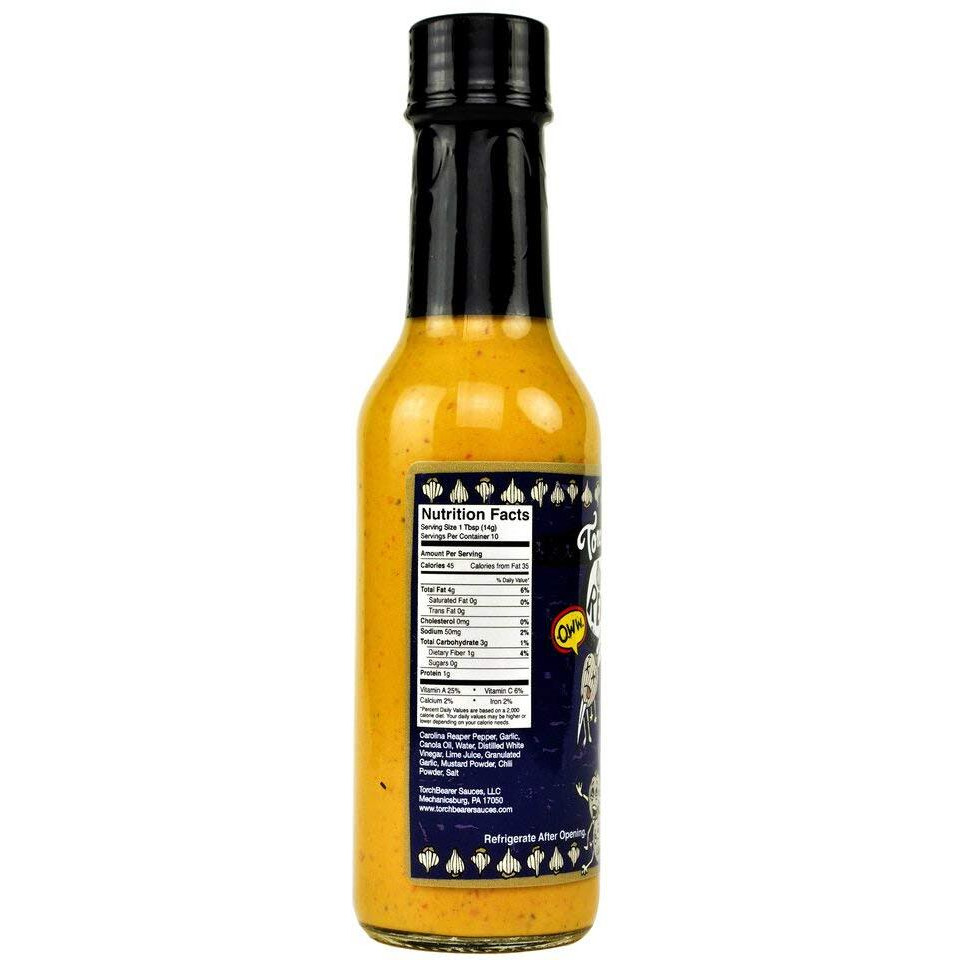 Torchbearer Sauces Garlic Reaper Sauce, 5 Ounces - Carolina Reaper Peppers - All Natural, Vegan, Extract-Free, Made In Usa And Featured On Hot Ones