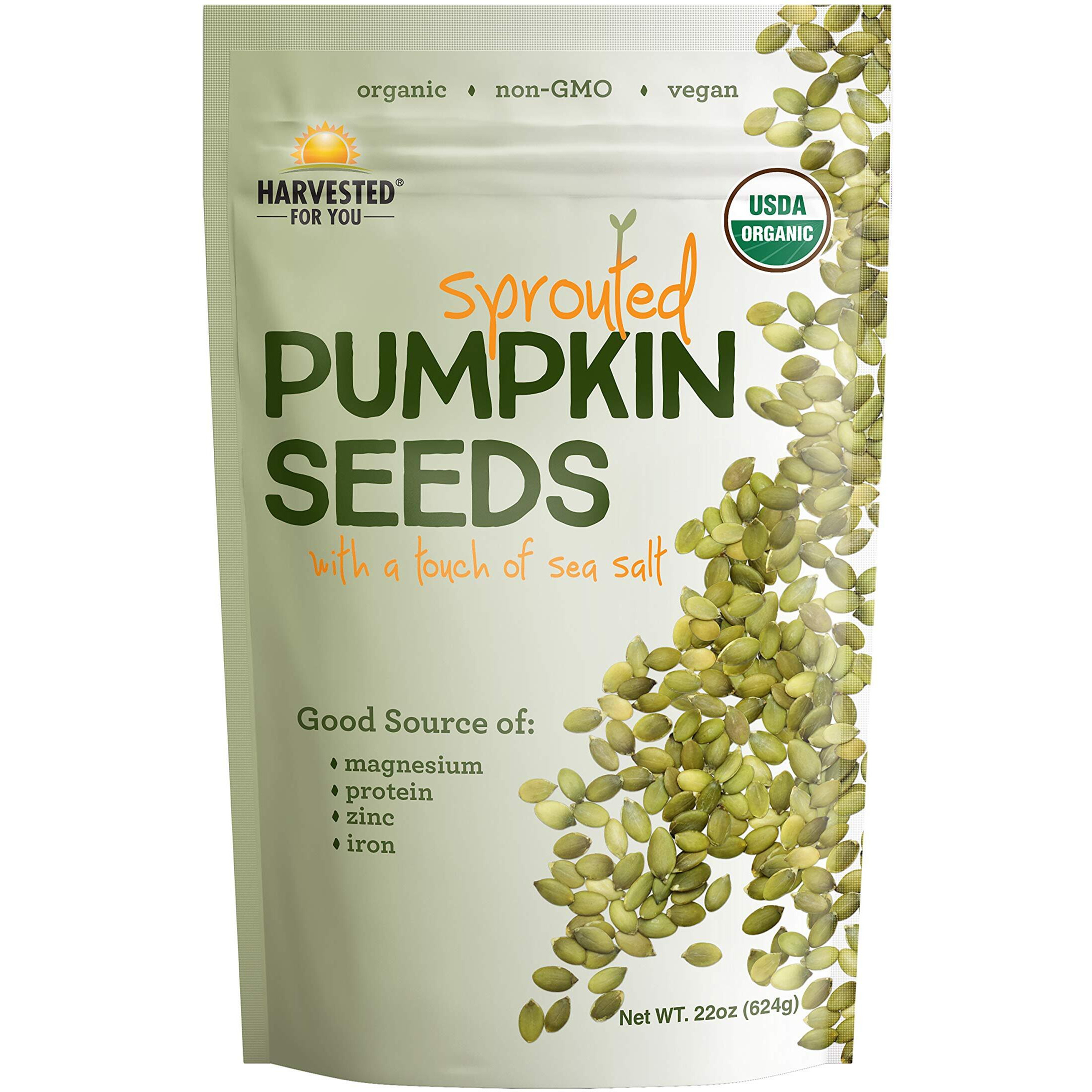 Harvested For You Sea Salted Sprouted Pumpkin Seeds, 22Oz Bag, Non Gmo, Paleo, Gluten Free, Vegan, Organic, Plant Based, Keto