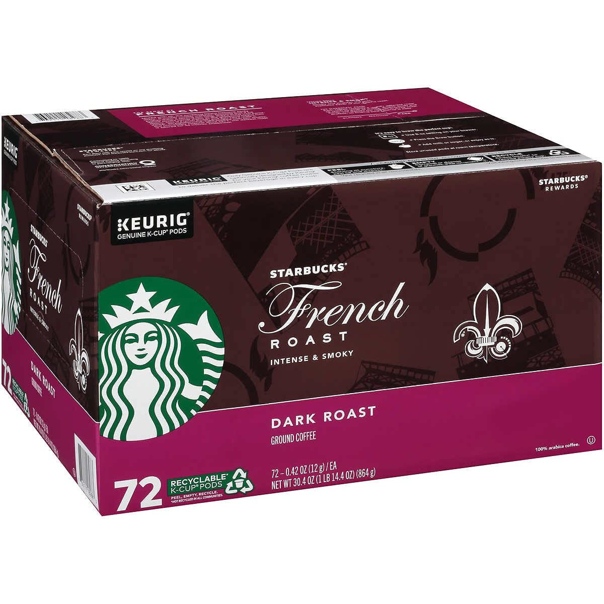 Starbucks French Roast Coffee K-Cup Pods, Dark Roast Ground Coffee K-Cups For Keurig Brewers, Intense & Smoky Flavor, 24 Ct K-Cup Pods/Box (Pack Of 3 Boxes)