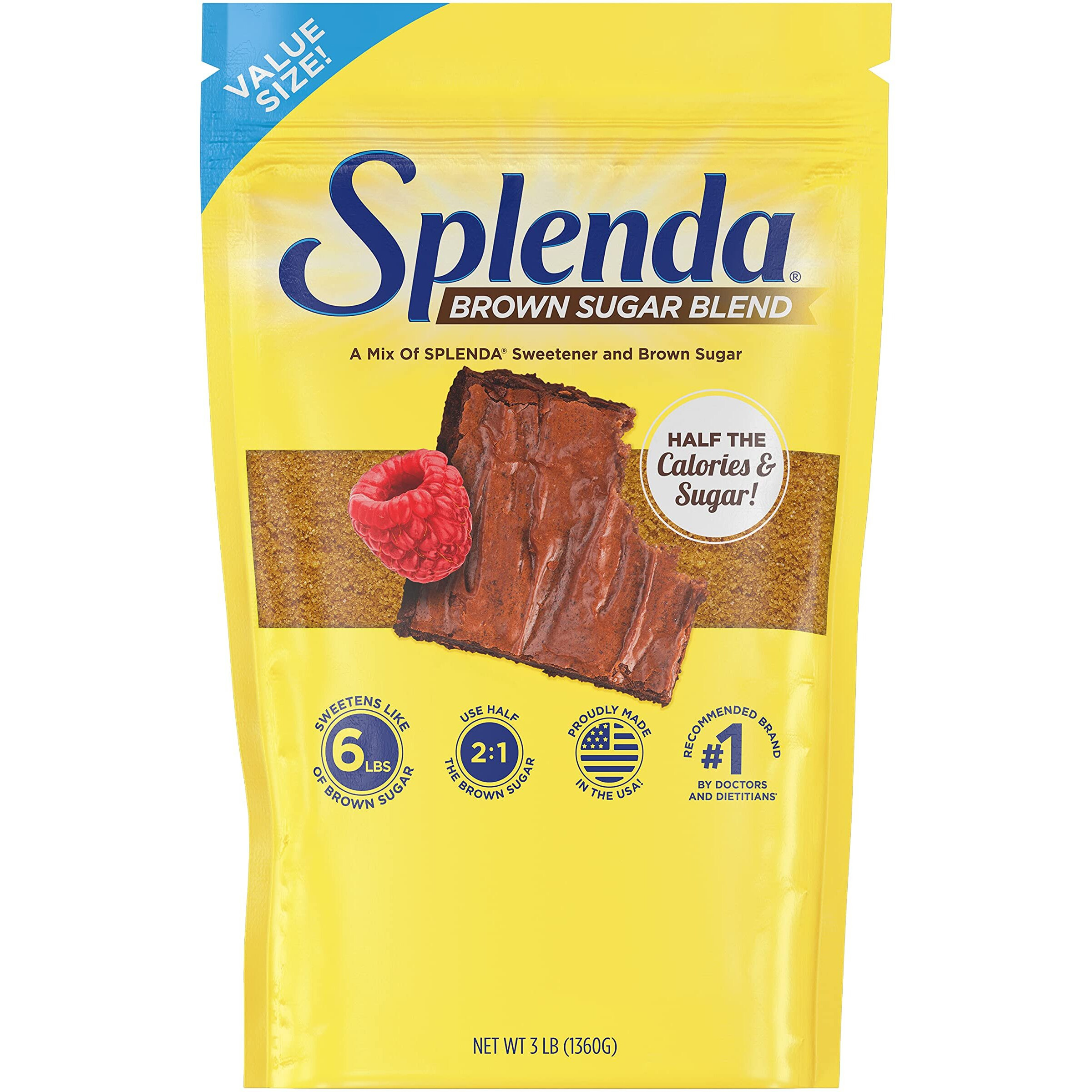 Splenda Brown Sugar Blend Low Calorie Sweetener For Baking, 3 Pound Value Size (1360 Grams) Resealable Bag, 48 Ounces