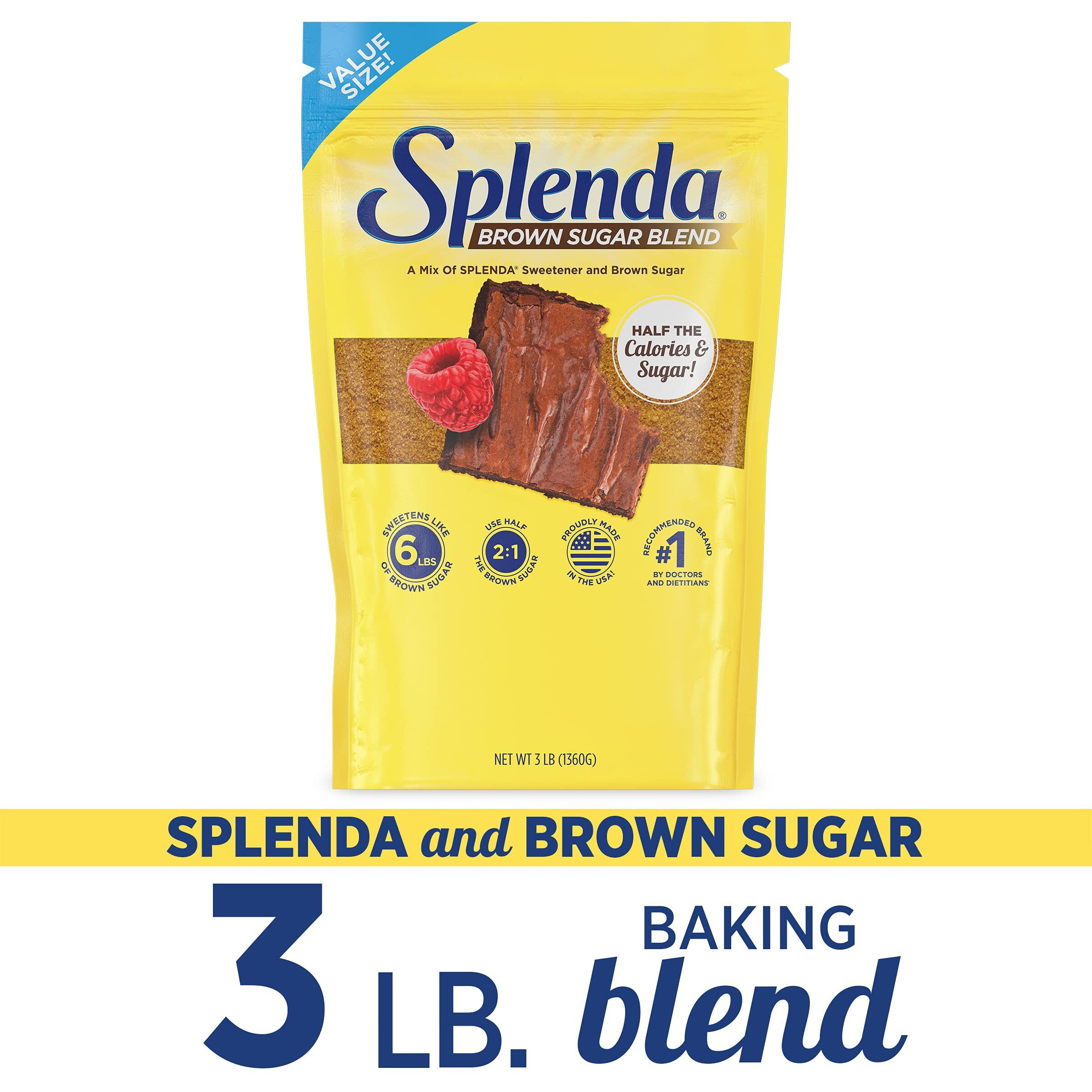 Splenda Brown Sugar Blend Low Calorie Sweetener For Baking, 3 Pound Value Size (1360 Grams) Resealable Bag, 48 Ounces