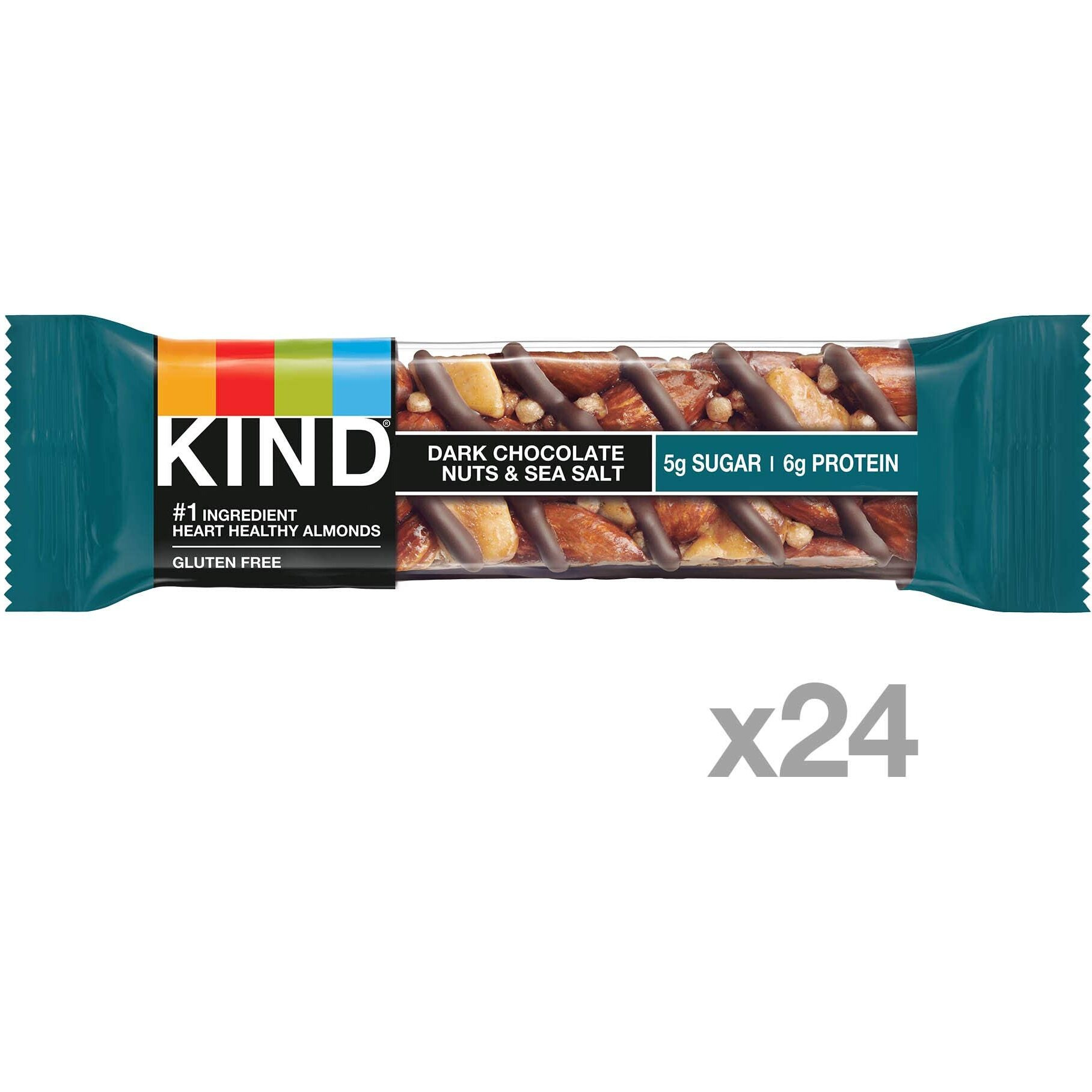 Kind Bars, Dark Chocolate Nuts & Sea Salt, Healthy Snacks, Gluten Free, Low Sugar, 6G Protein, 24 Count