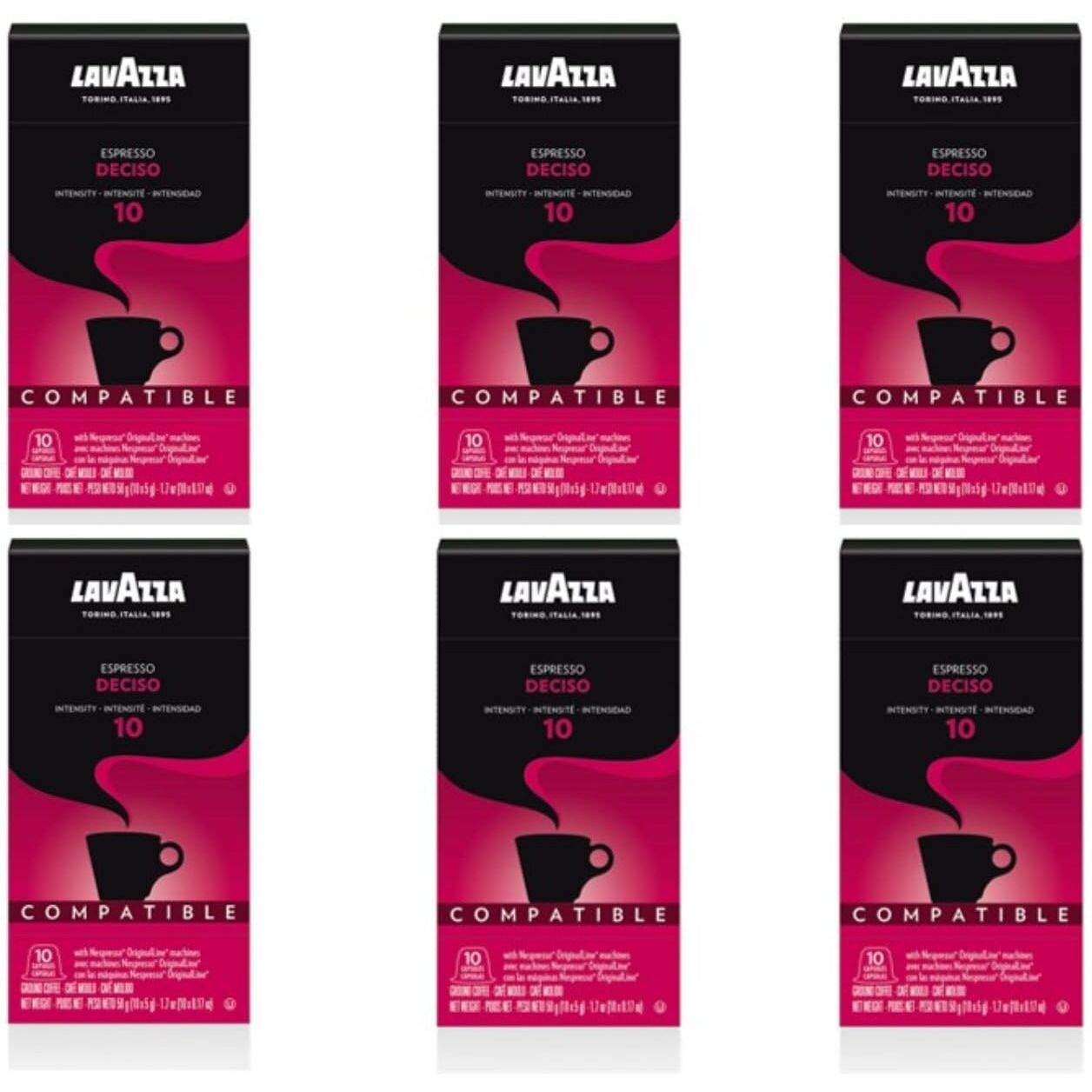 Lavazza Deciso Espresso Dark Roast Capsules Compatible With Nespresso Original Machines , 10 Count (Pack Of 6)