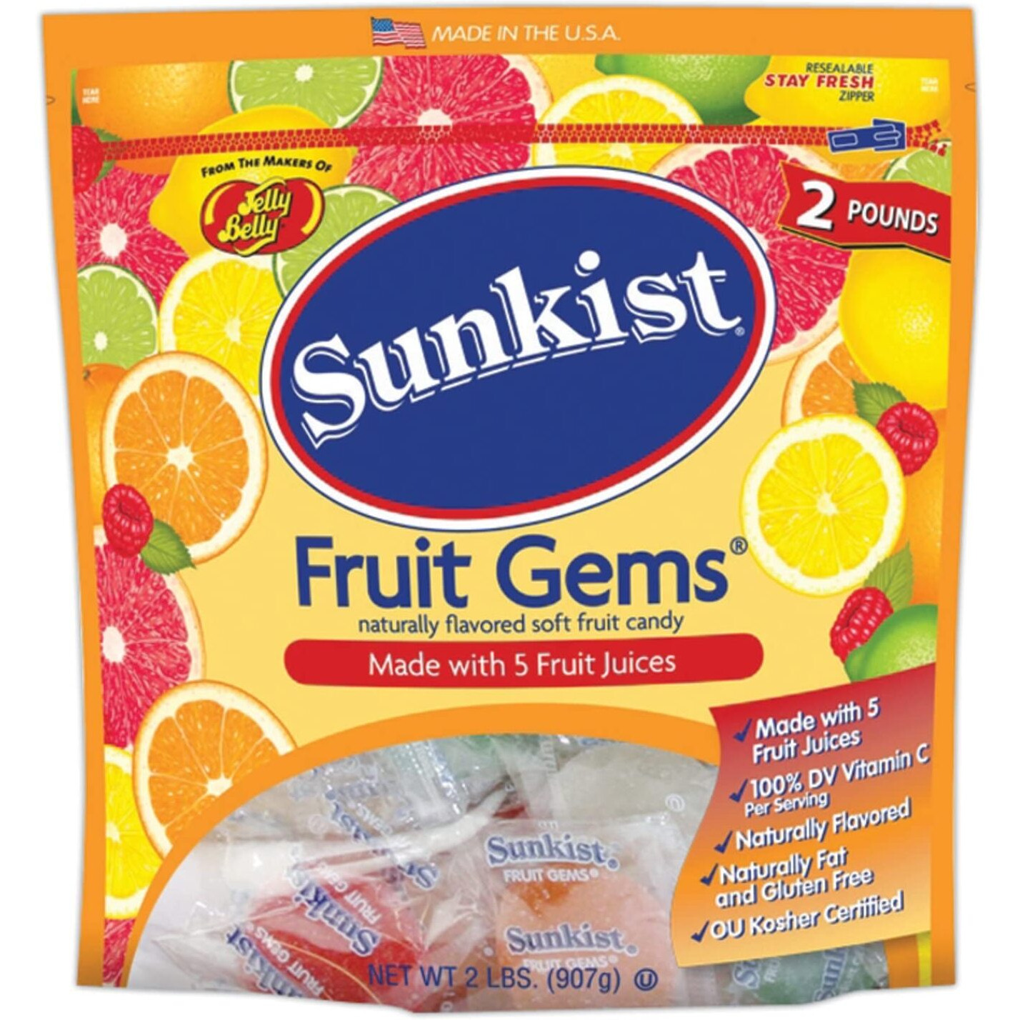 Sunkist Fruit Gems Soft Candy, Assorted Natural Flavors, 2-Lb
