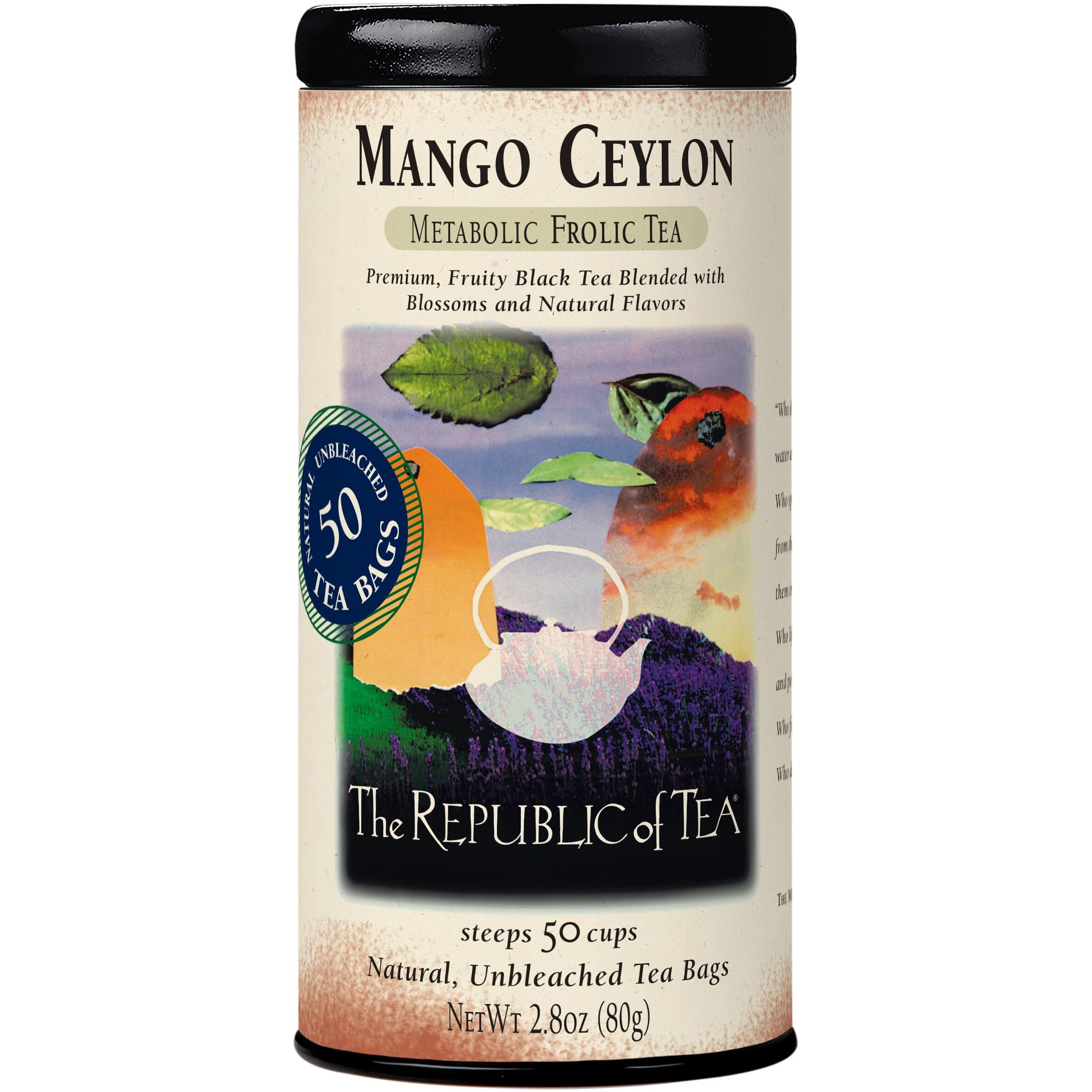 The Republic Of Tea - Mango Ceylon Black Tea, Metabolic Frolic Tea, 50 Tea Bag Tin