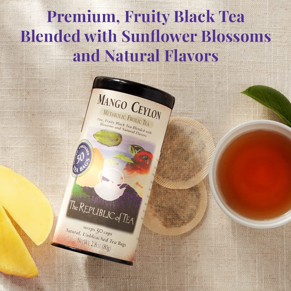 The Republic Of Tea - Mango Ceylon Black Tea, Metabolic Frolic Tea, 50 Tea Bag Tin