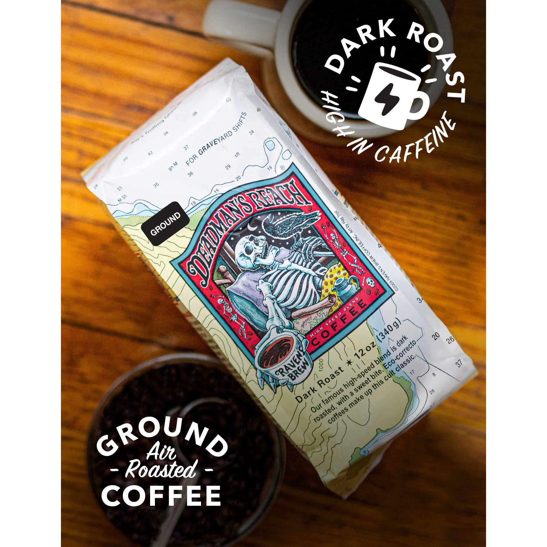 Raven's Brew Ground Coffee 12 Oz - Dark Roast - High Speed Blend With A Sweet Bite (Deadman's Reach)