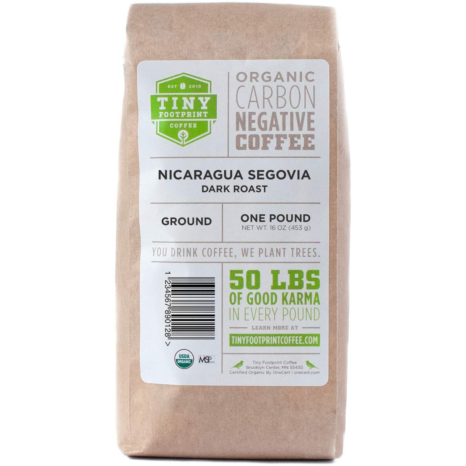 Tiny Footprint Coffee - Nicaragua Segovia, Dark Roast, Usda Organic Coffee - Shade Grown, Fair Trade Certified & Carbon Negative - Ground Coffee, 16 Oz