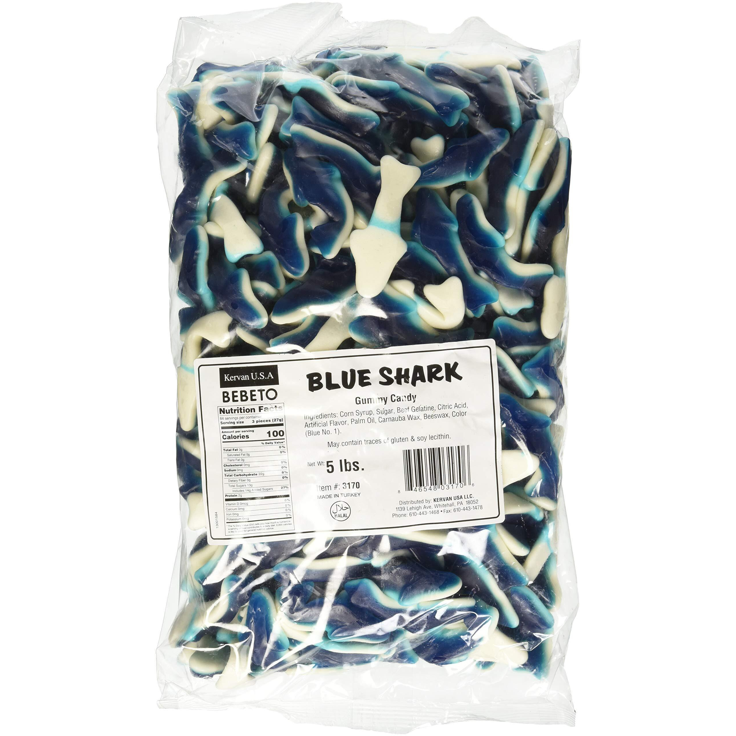 Kervan Candy Blue Shark Bulk Gummy Candy - 5 Pound Bag - Fruity & Sweet Gift Snacks For Kids - Party Size