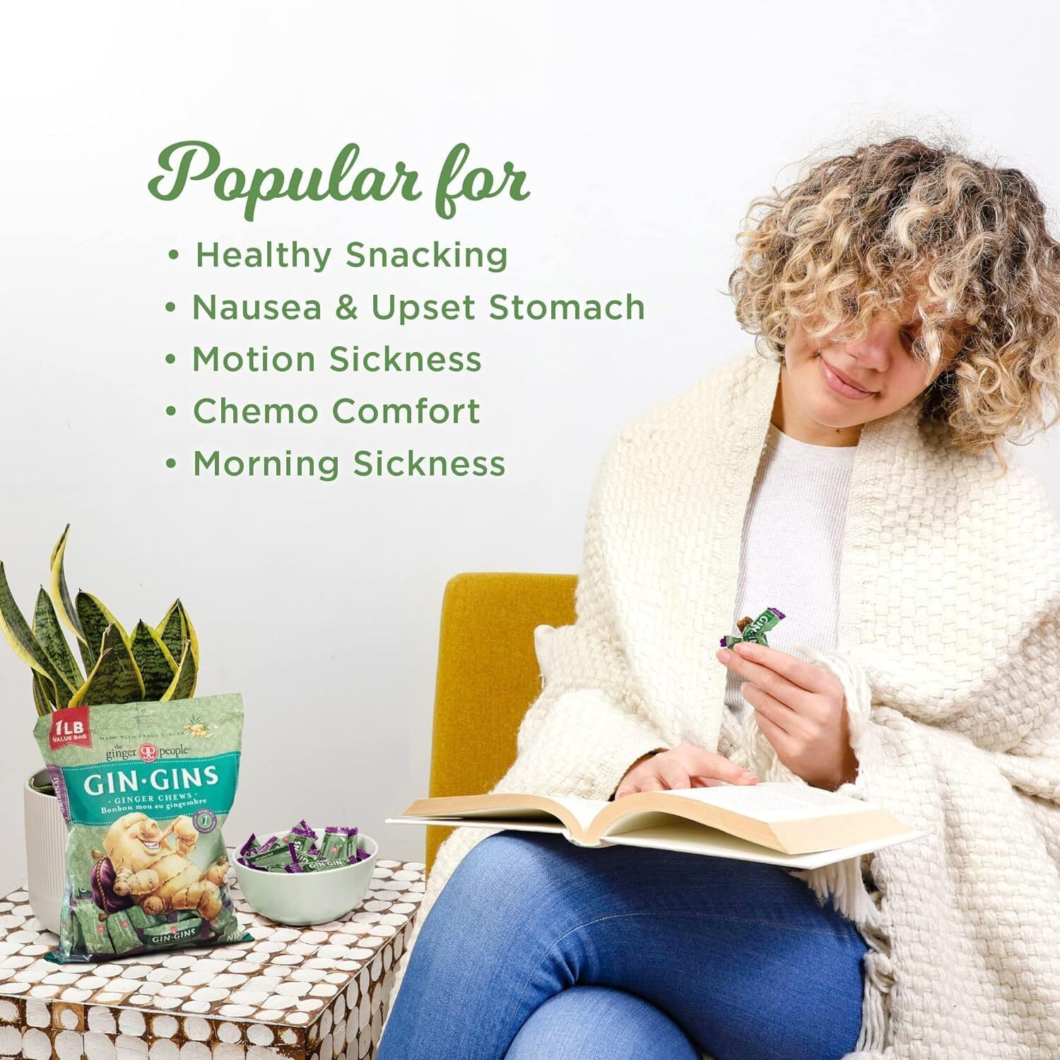 Gin Gins Original Chewy Ginger Candy By The Ginger People - Anti-Nausea And Digestion Aid, Individually Wrapped Healthy Candy - Original Ginger Flavor, Large 1 Lb Bag (16Oz) - Pack Of 1