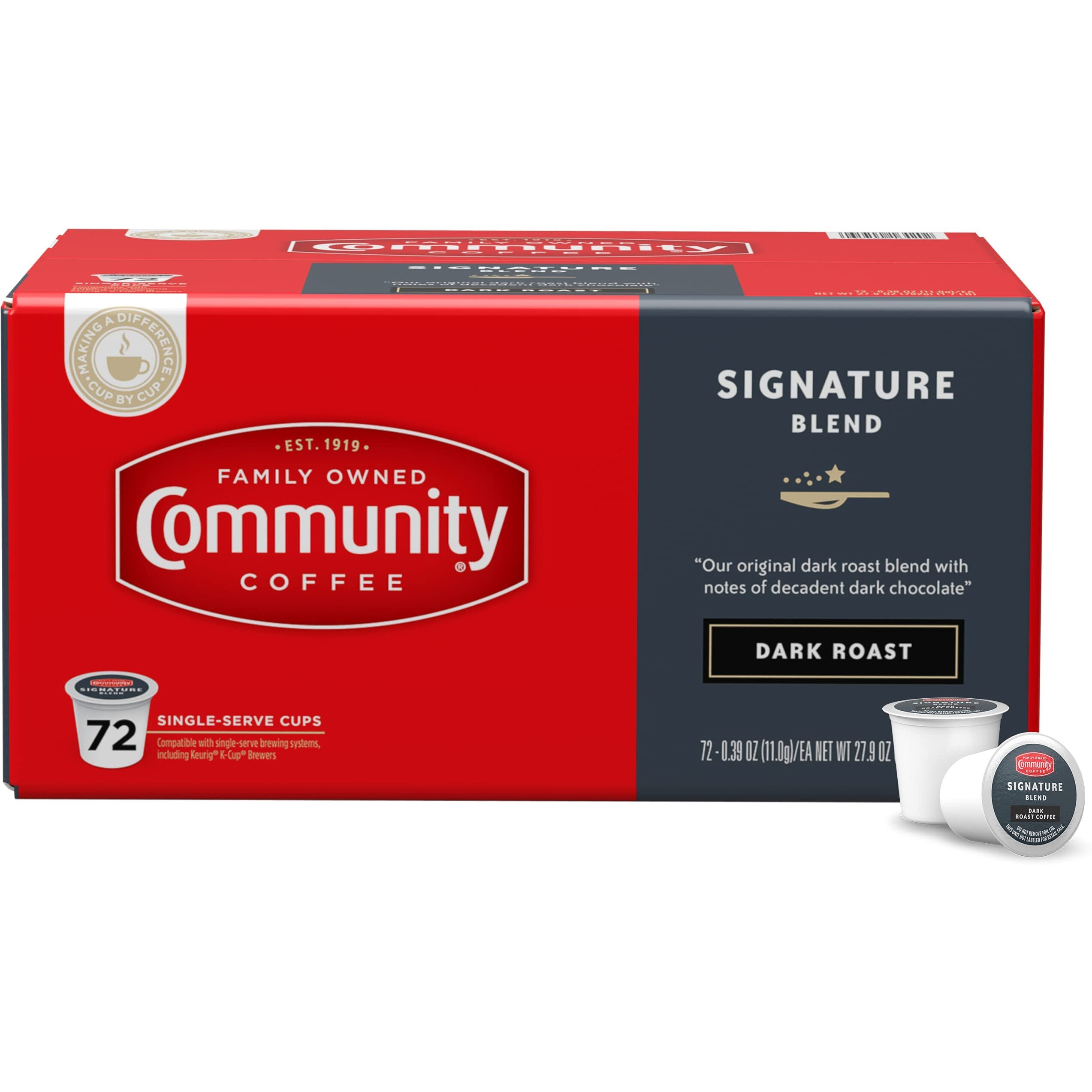 Community Coffee Signature Blend 72 Count Coffee Pods, Dark Roast, Compatible With Keurig 2.0 K-Cup Brewers, Box Of 72 Pods