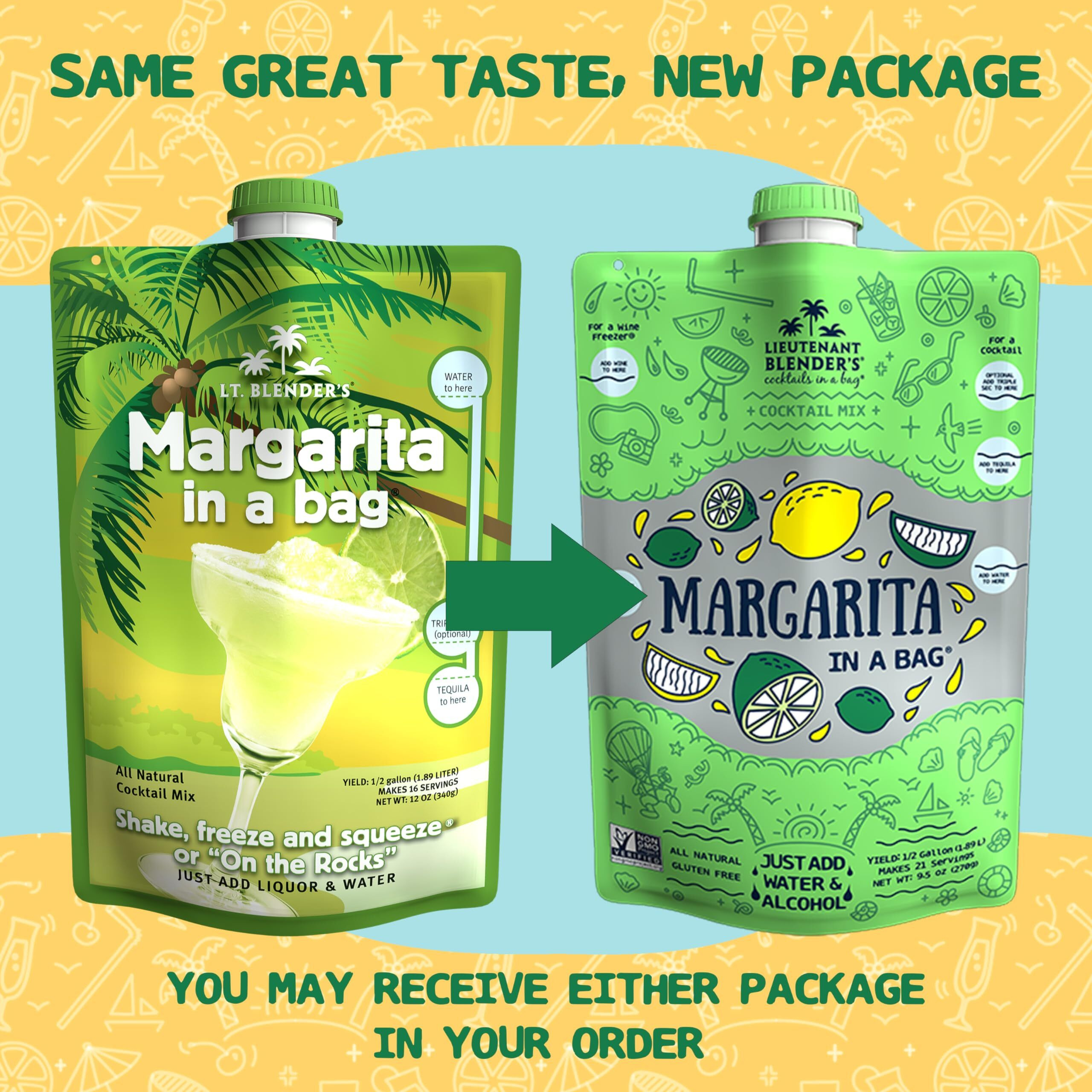 Lt. Blender's Skinny Margarita In A Bag - Low Calorie Margarita Mix - Each Bag Makes 1/2 Gallon Of Frozen Skinny Margaritas -Cocktail Mix - No Blender Needed - Add Liquor, Wine Or Mocktail (Pack Of 3)