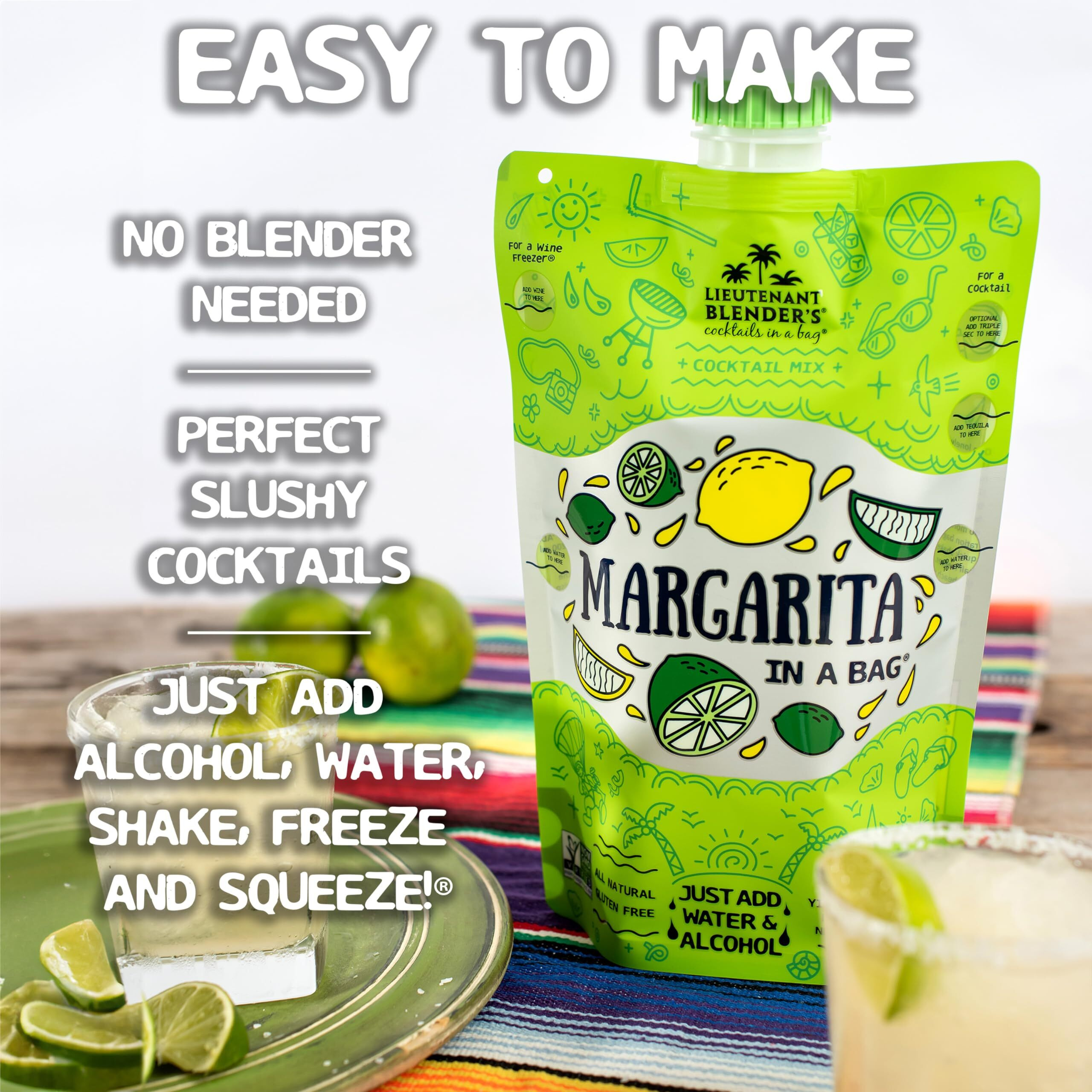 Lt. Blender's Skinny Margarita In A Bag - Low Calorie Margarita Mix - Each Bag Makes 1/2 Gallon Of Frozen Skinny Margaritas -Cocktail Mix - No Blender Needed - Add Liquor, Wine Or Mocktail (Pack Of 3)