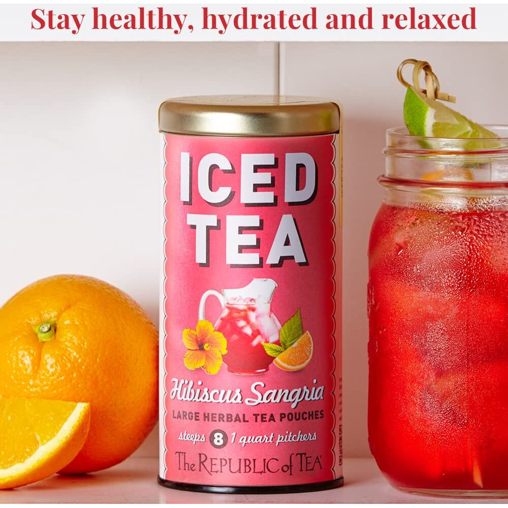 The Republic Of Tea - Hibiscus Sangria Iced Herbal Tea, 8 Large Quart-Sized Iced Tea Pouches, Naturally Caffeine Free