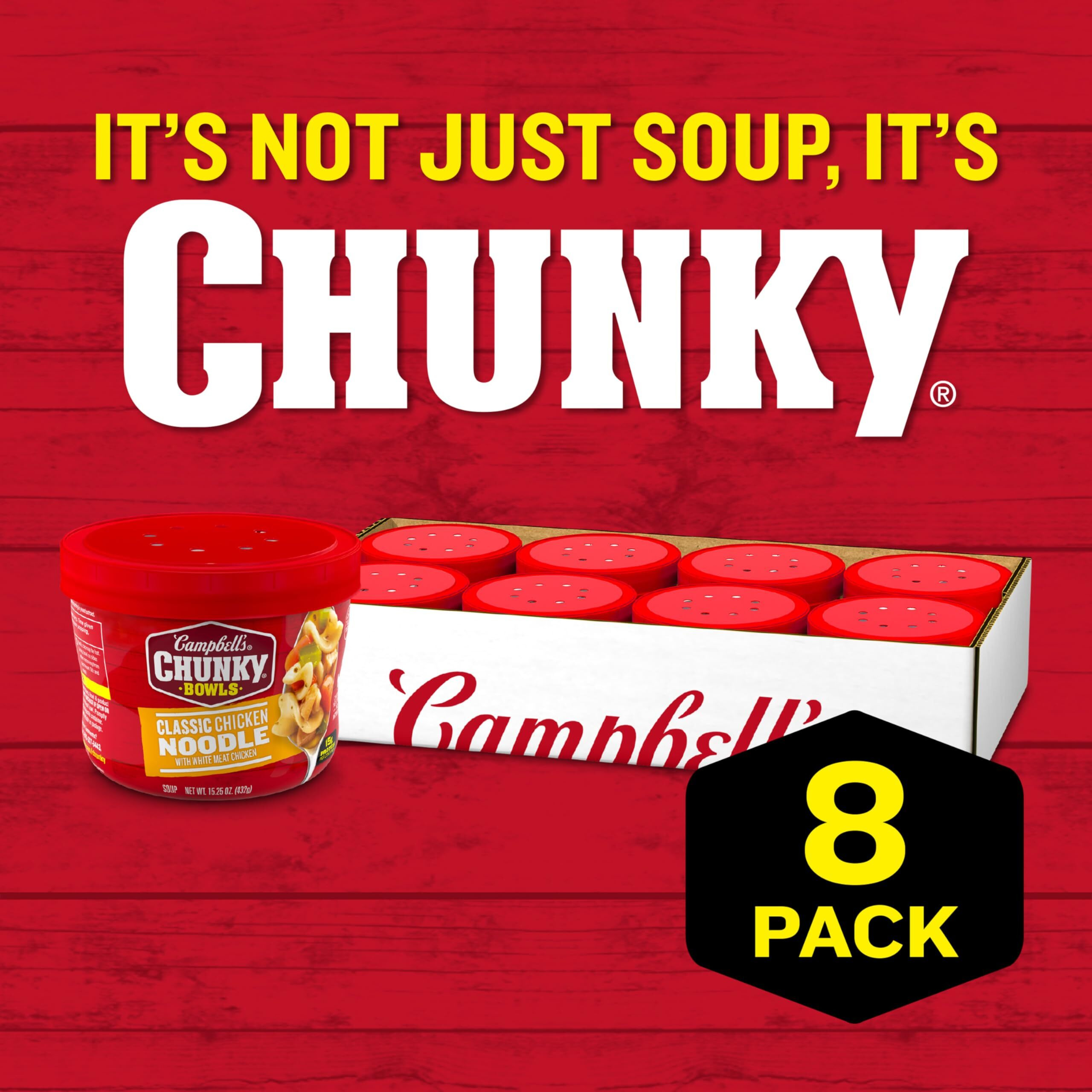 Campbell's Chunky Soup, Classic Chicken Noodle Soup, 15.25 Oz Microwavable Bowl (Case Of 8)
