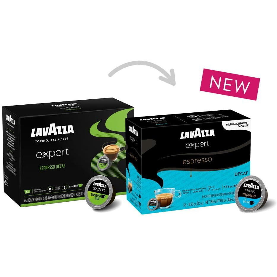 Lavazza Expert Espresso Decaf Coffee Capsules, Full-Bodied, Medium Roast, Arabica, Robusta, Notes Of Chocolate, Intensity 7 Out Of 13, Espresso Preparation, Blended And Roasted In Italy, (36 Capsules)